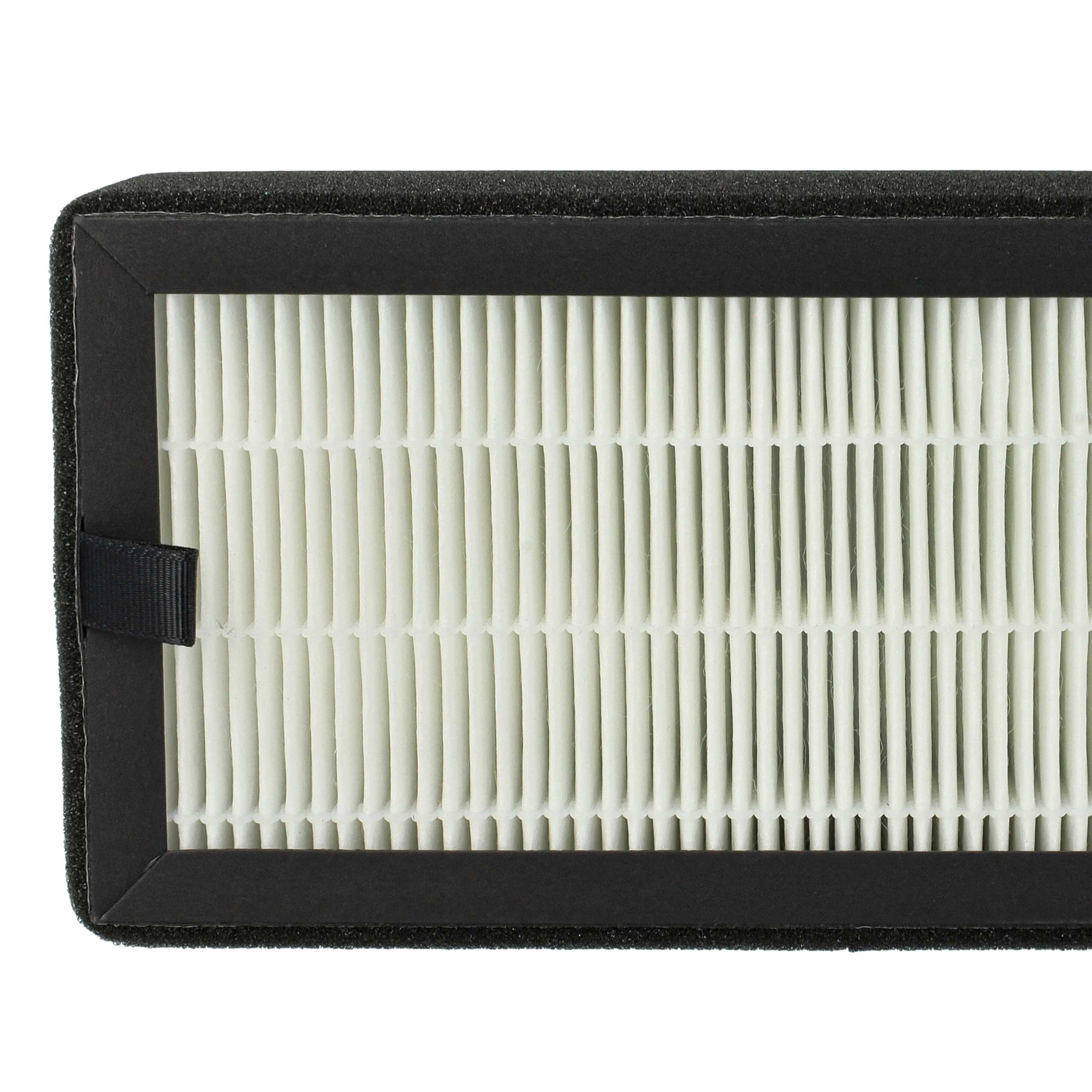 Rechteckiger Luftfilter mit weißem Filtermedium und schwarzem Rahmen. Schwarzer Zuglasche an der Seite.