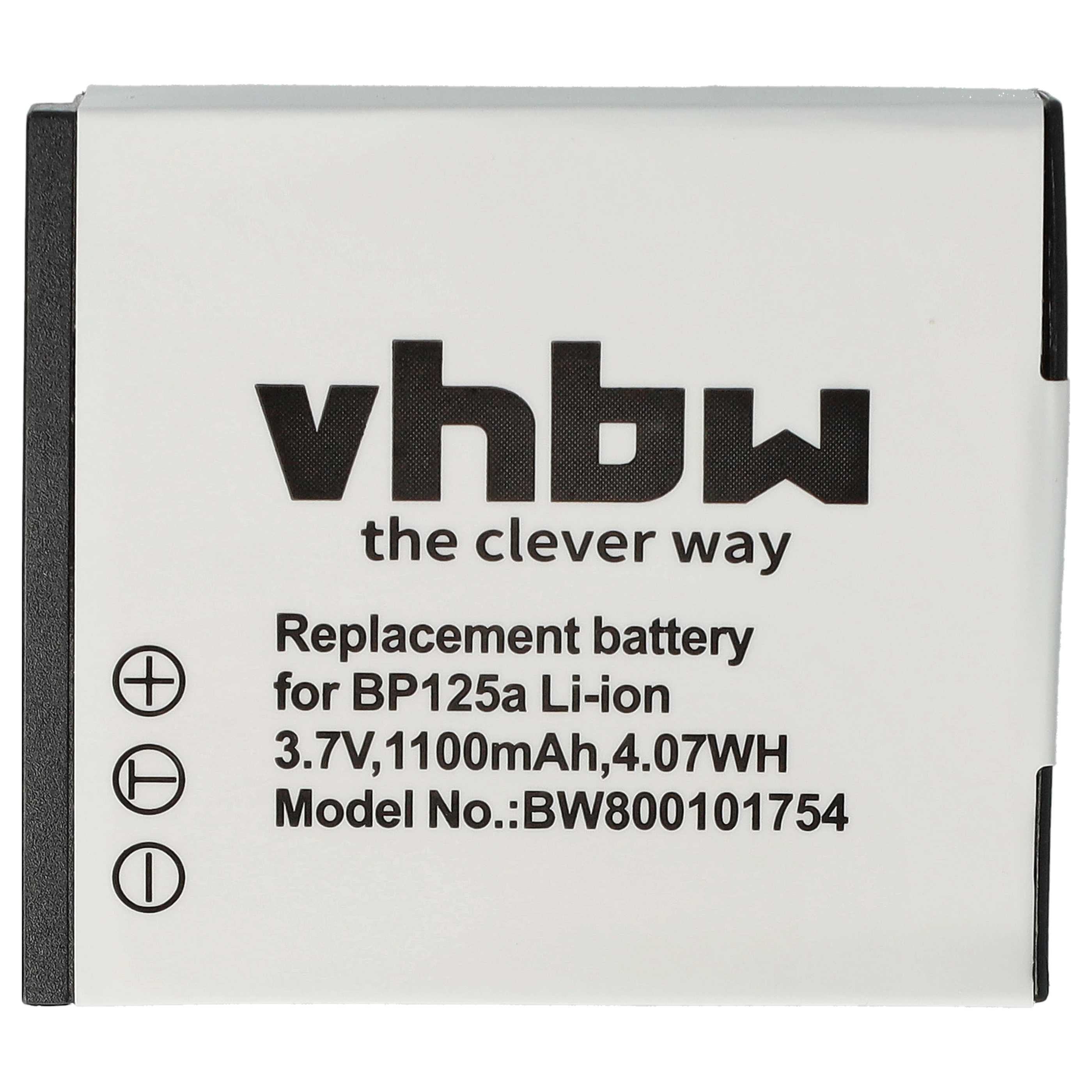Weißes und schwarzes Batterieetikett mit dem Text "vhbw the clever way". Weißer Hintergrund.
