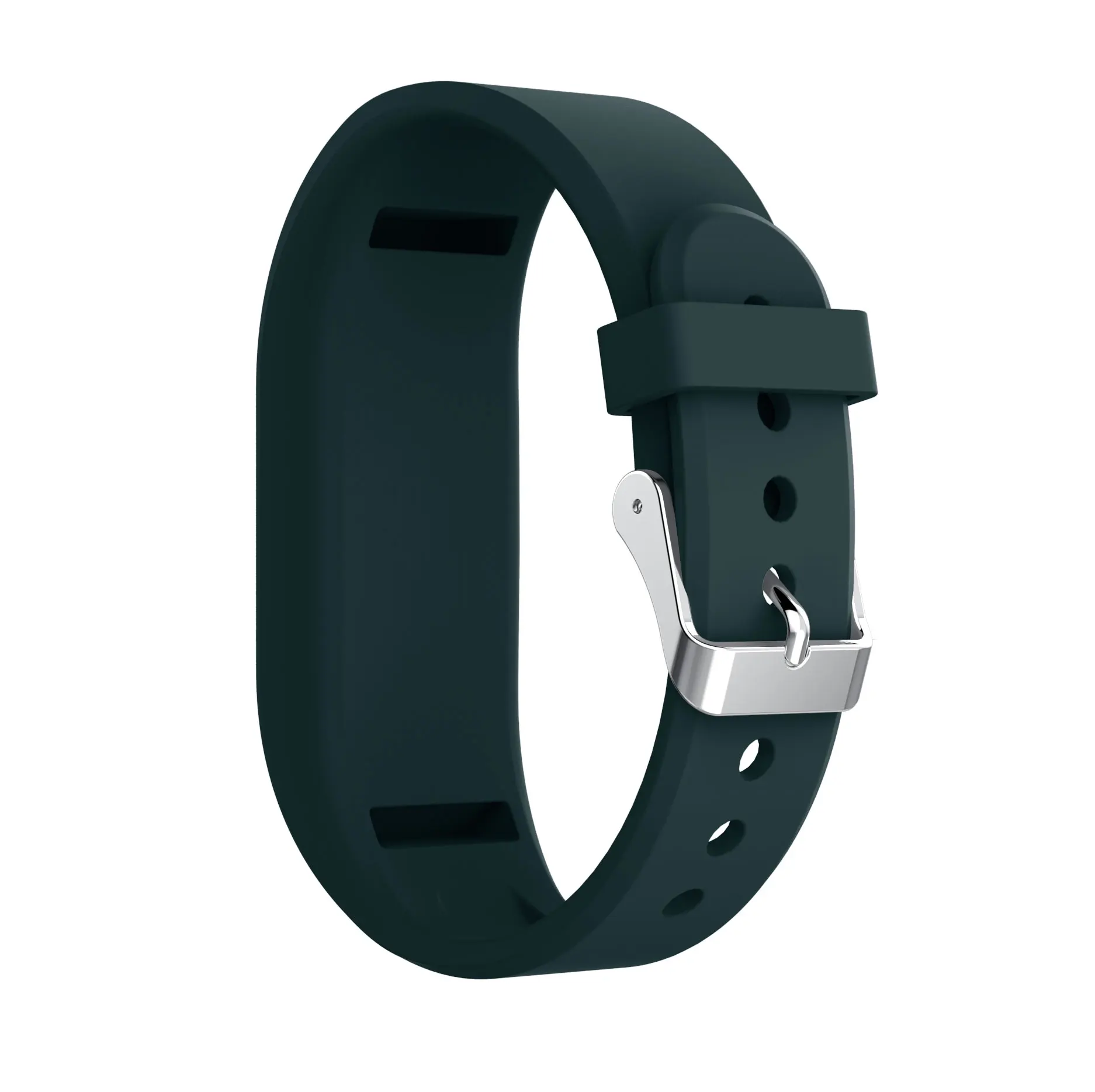 Dunkelgrünes Smartwatch-Armband mit Schnalle auf weißem Hintergrund.