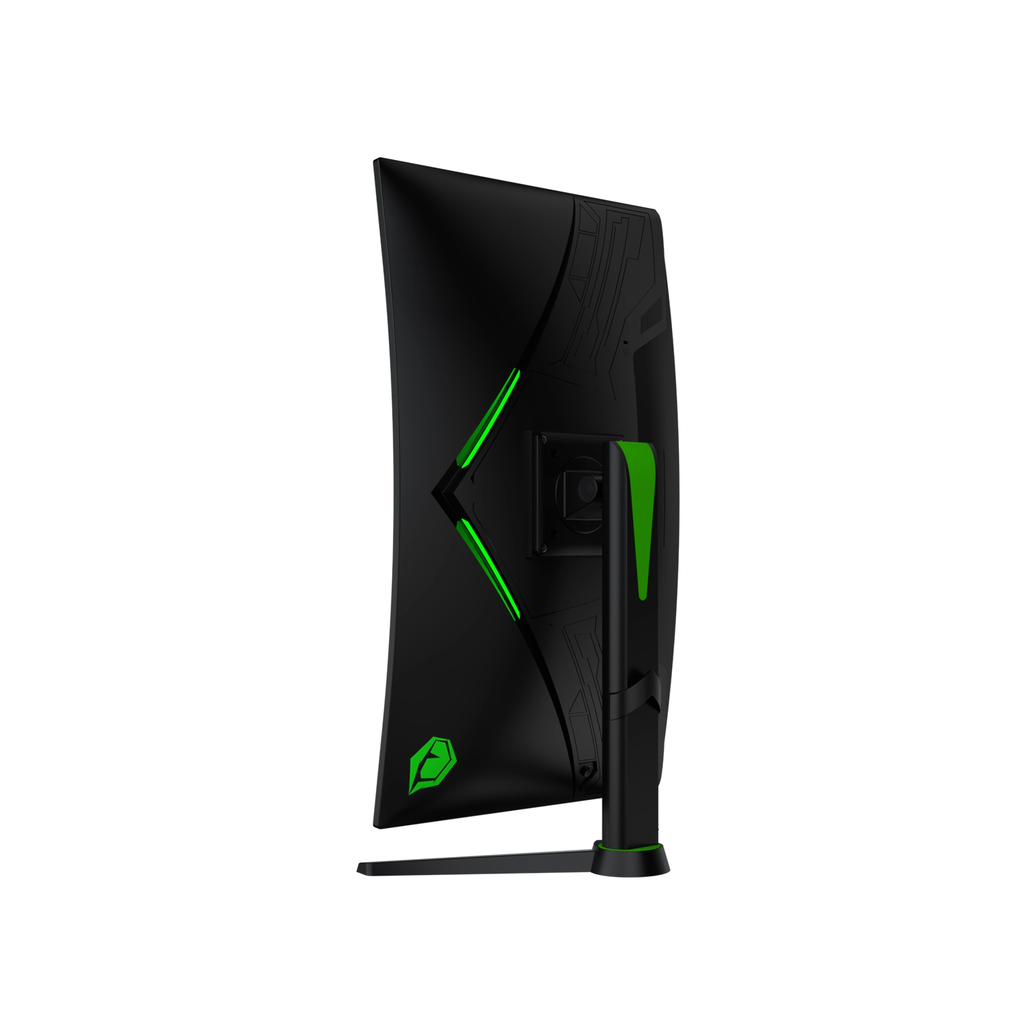 Czarny monitor z zielonymi akcentami.