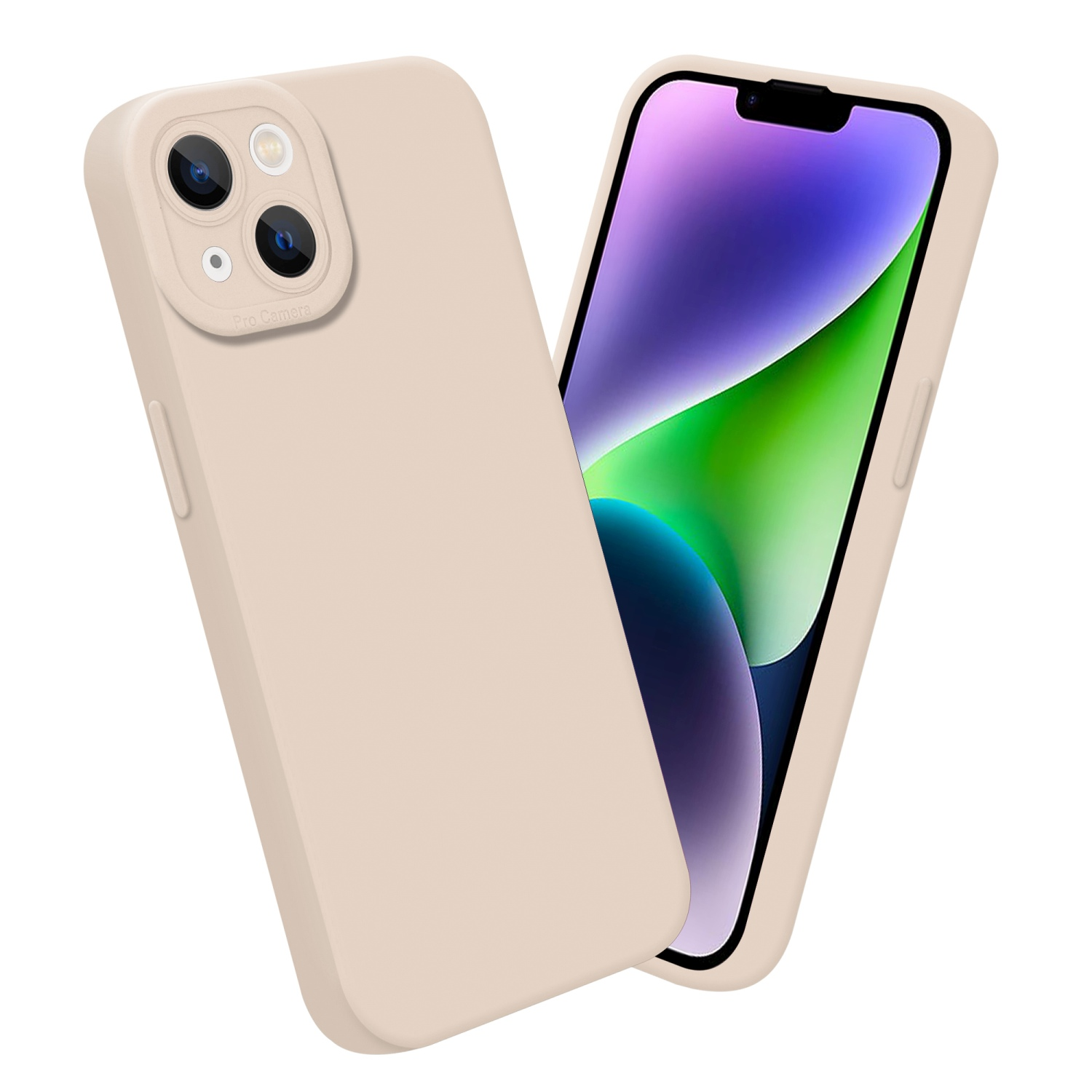 Deux coques de téléphone beiges. L'une est ouverte avec un téléphone à l'intérieur. L'autre est fermée.