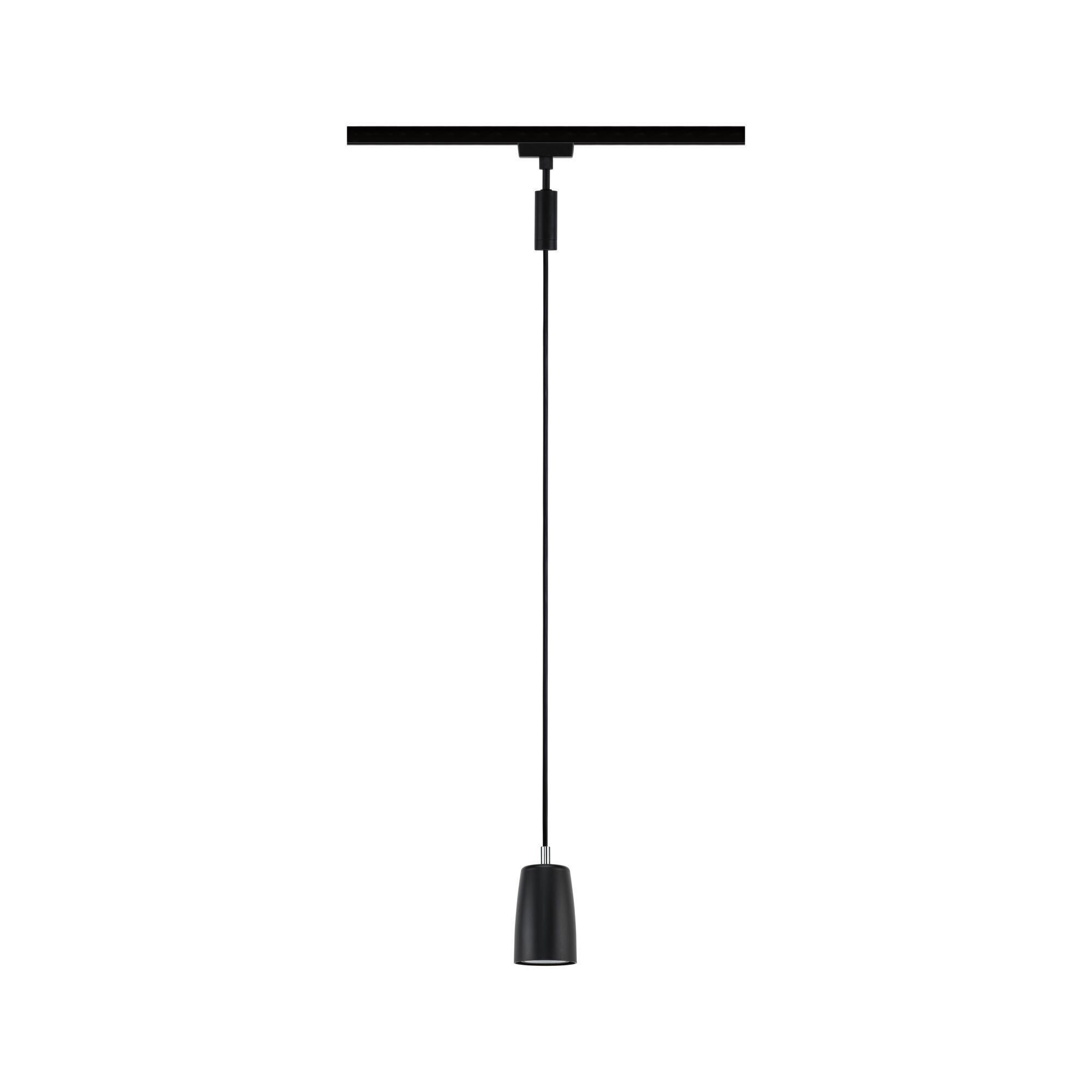 Schwarze Pendelleuchte. Ein langes schwarzes Kabel. Isoliert auf Weiß. Modernes und schlichtes Design.