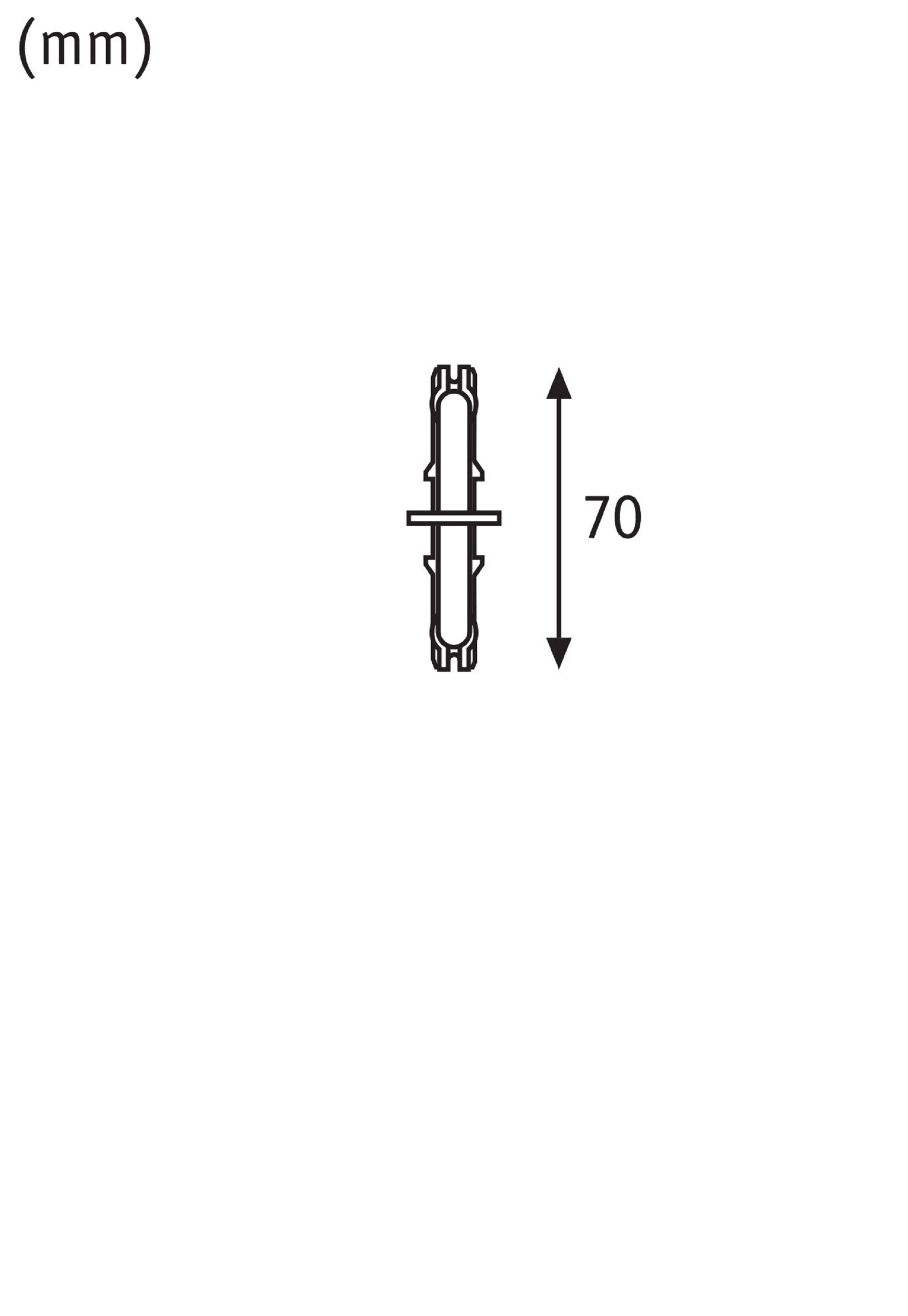 Ein Querschnittsdiagramm mit einer vertikalen Messung von 70 mm, auf weißem Hintergrund.