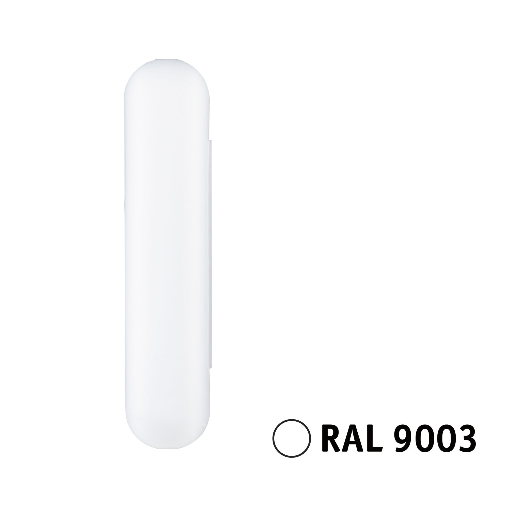 Weißes, langes, zylindrisches Licht. Der Text darunter lautet RAL 9003. Weißer Hintergrund.