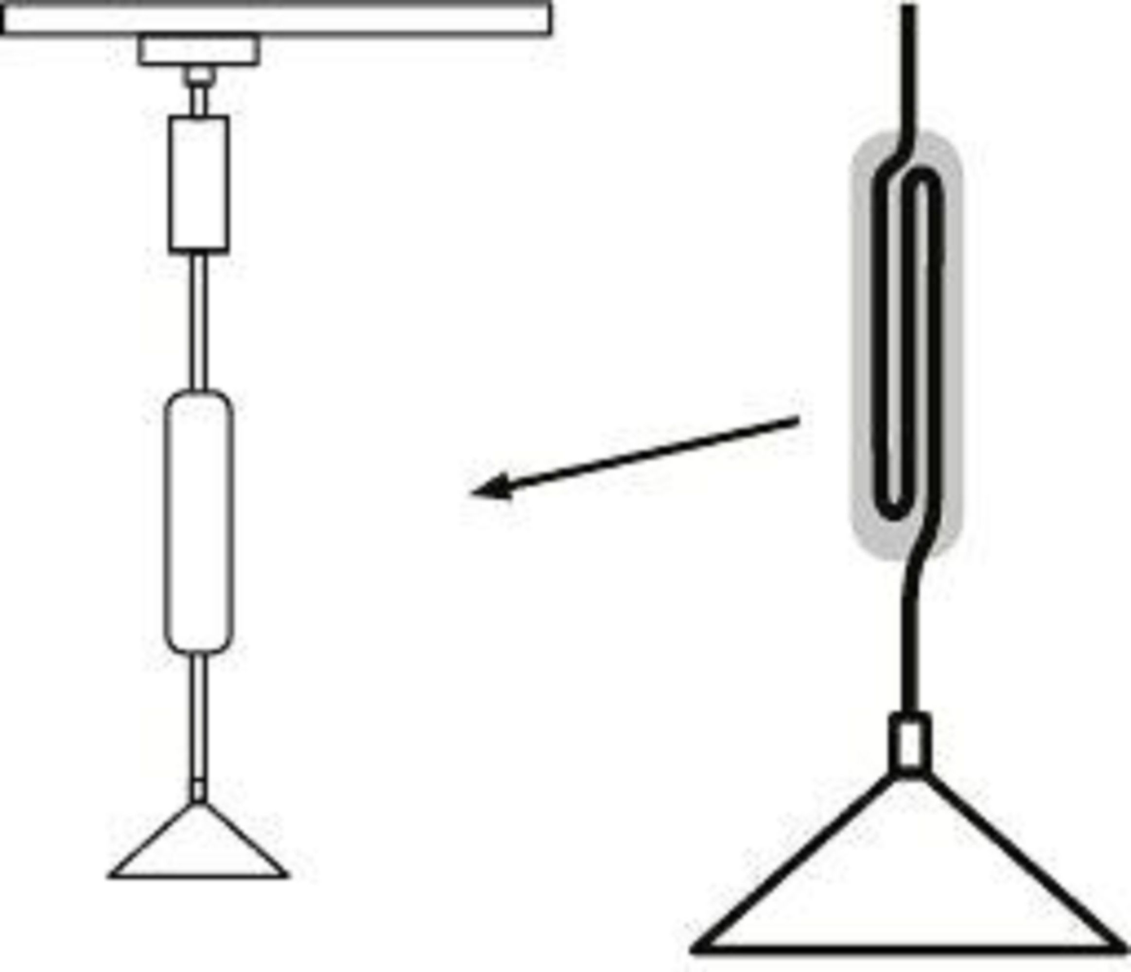 Strichzeichnung einer Lampe mit federnartigem Element, das eine flexible Verbindung anzeigt.