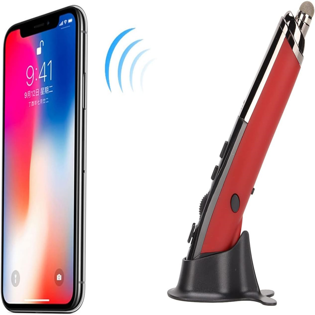 Roter Stift neben Telefon. Telefon zeigt entsperrten Bildschirm.