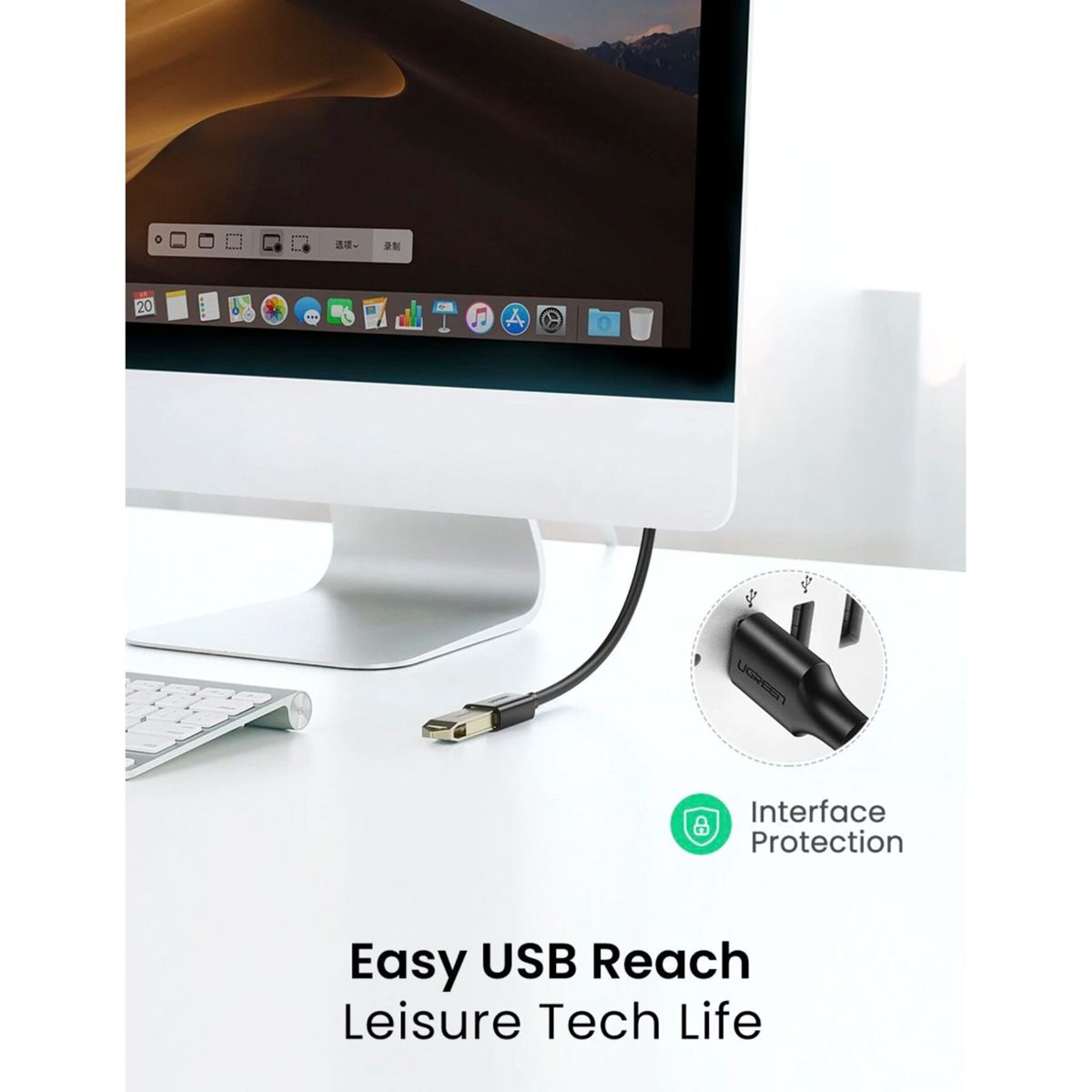 USB-C-Kabel an Computer angeschlossen. Nahaufnahme von Kabel und Stecker.