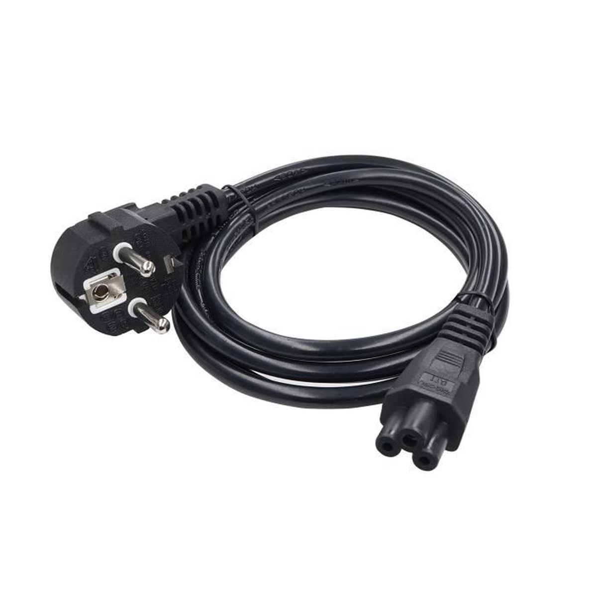 Schwarzes Netzkabel mit Eurostecker und Dreipol-Anschluss.