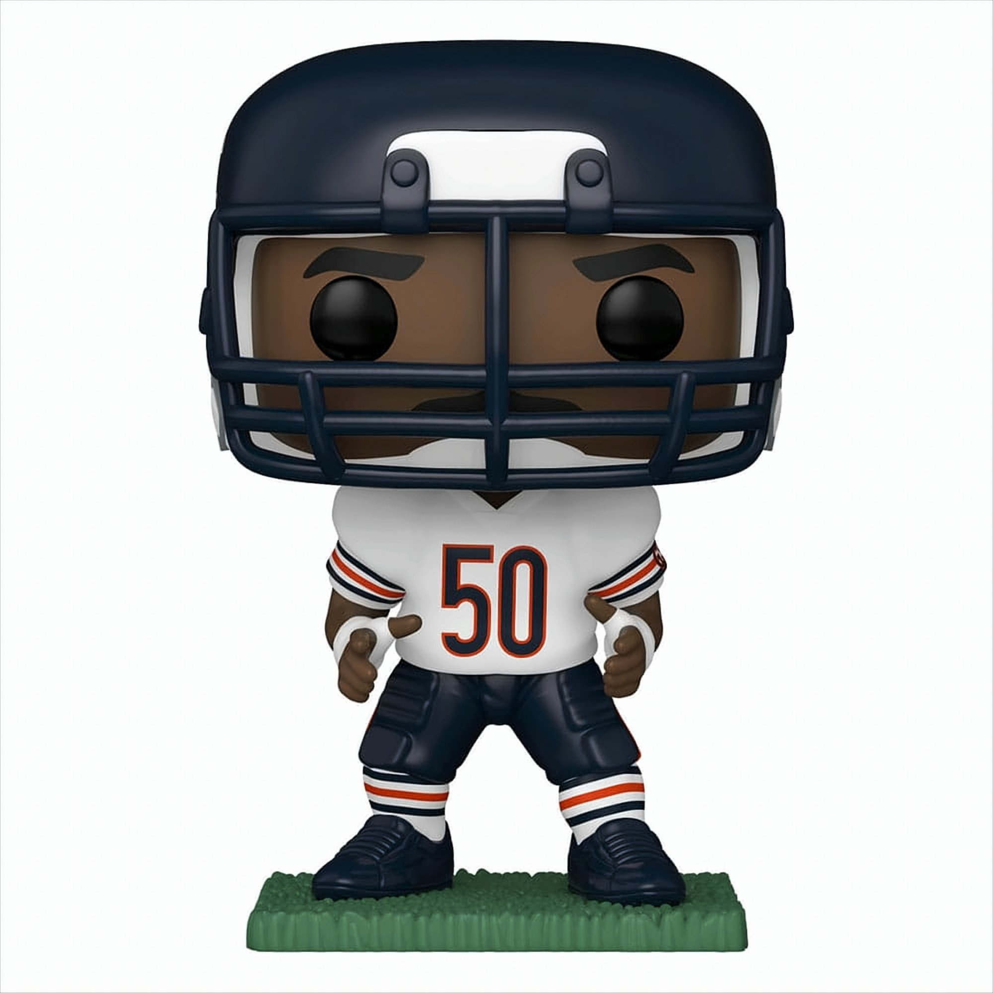 Eine Funko Pop Figur eines Footballspielers mit dunklem Helm und Chicago Bears Uniform.