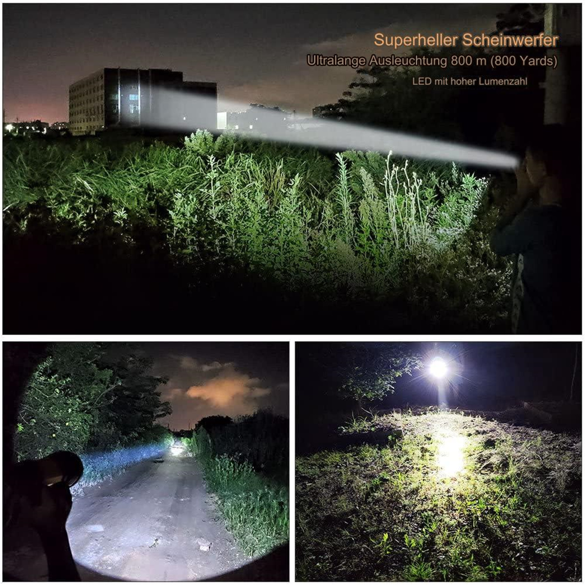 Szenen mit einer leistungsstarken Taschenlampe, die dunkle Umgebungen beleuchtet.