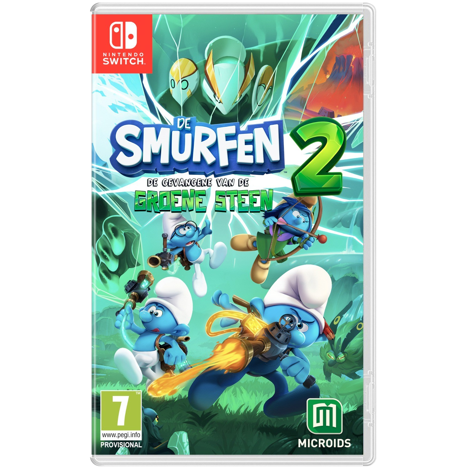 Smurfs 2 game cover. Smurfen op de cover. Groene en blauwe kleuren.