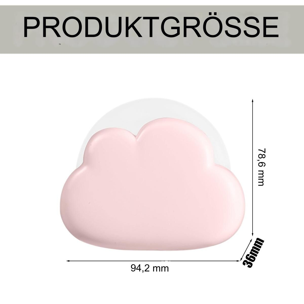 Rosa wolkenförmiges Objekt mit Abmessungen. Weißer Hintergrund.