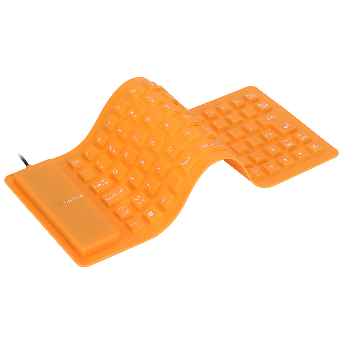 Orange flexible Tastatur mit Tasten, isoliert auf weißem Hintergrund.