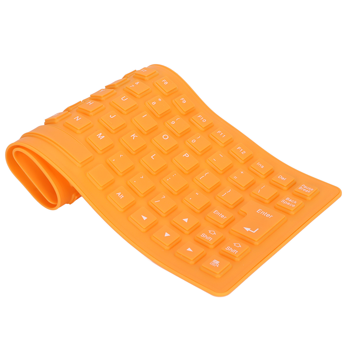 Orange flexible Tastatur. Die Tastatur ist aufgerollt.