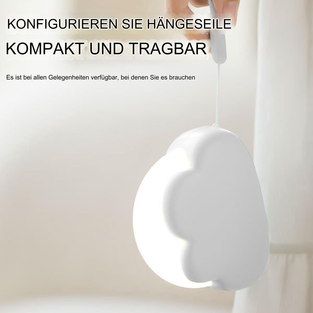 Eine weiße wolkenförmige Lampe mit einem Hängeschnur.