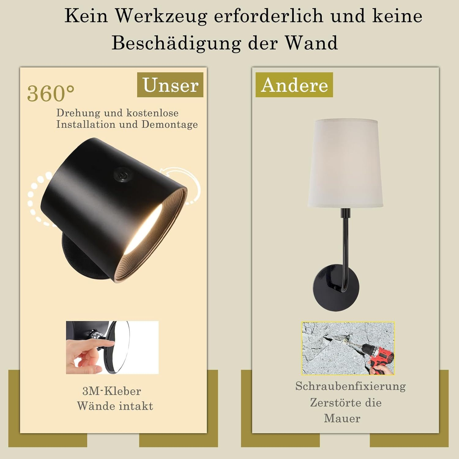 Porównanie dwóch lamp: nowoczesny czarny reflektor i tradycyjna lampa ścienna.