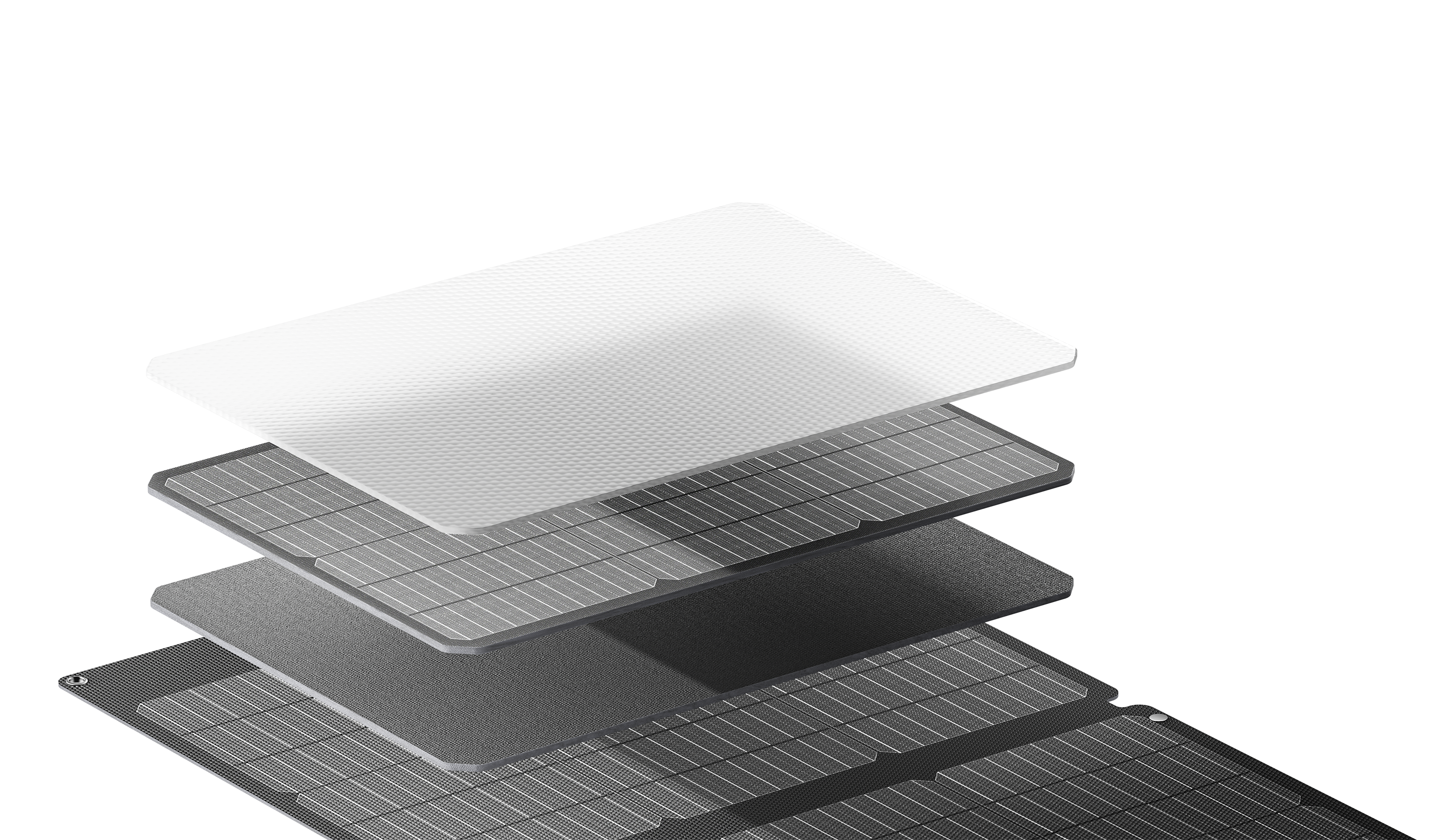 Warstwowy widok paneli słonecznych, pokazujący różne warstwy.