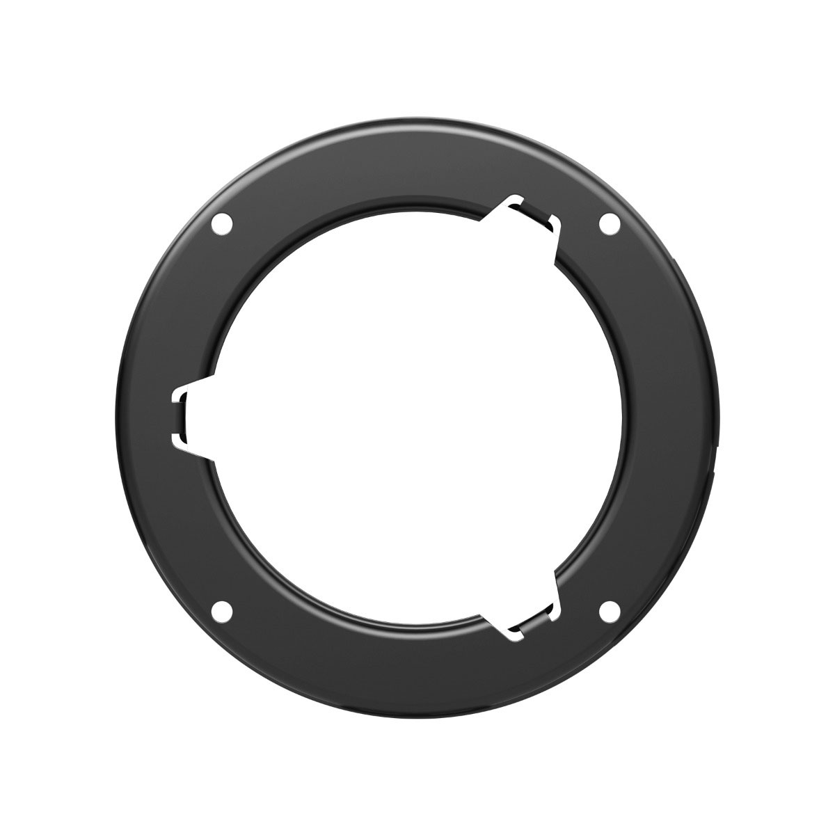 Schwarzer Metallring mit Löchern und Aussparungen.