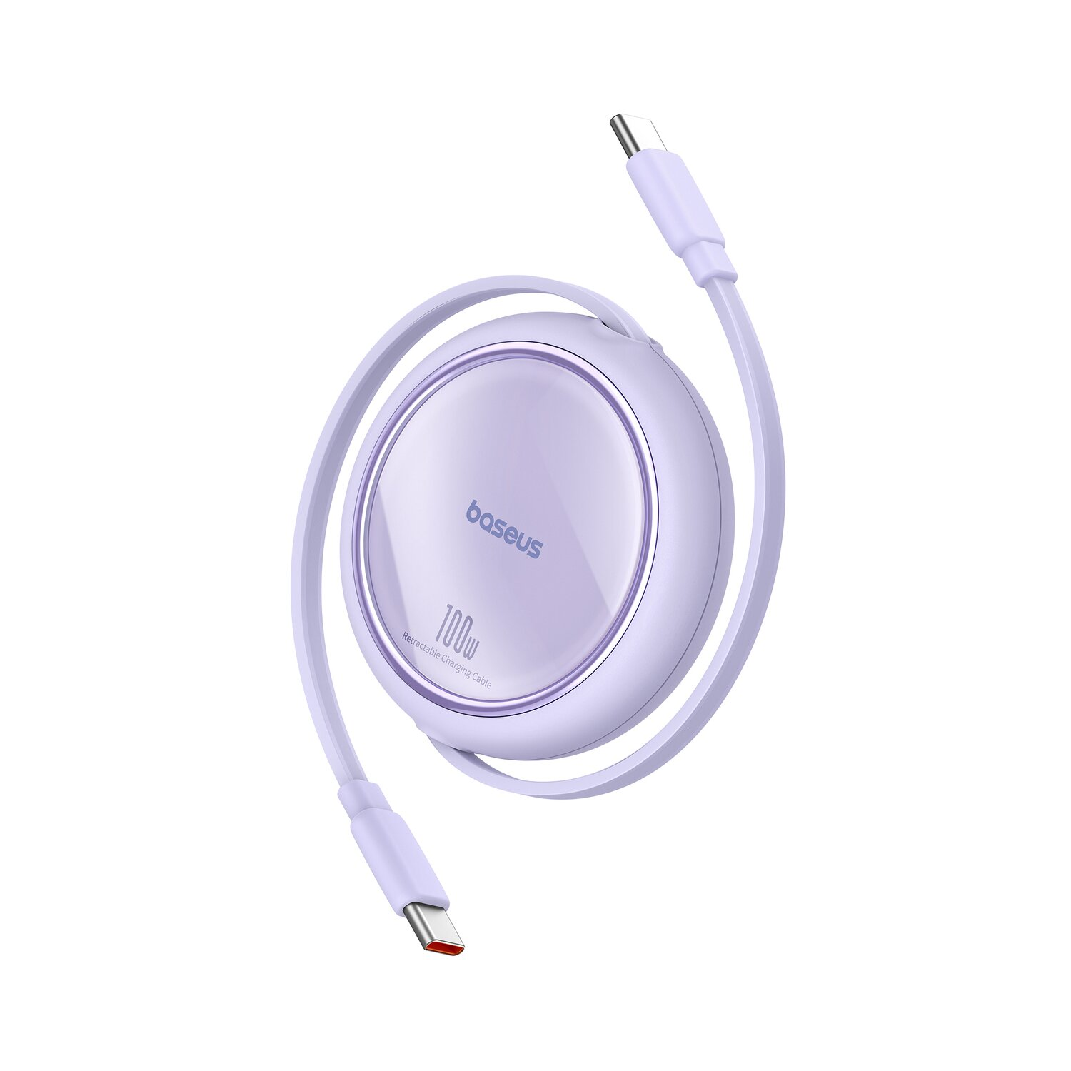 Fioletowy, składany kabel ładujący z okrągłym etui.