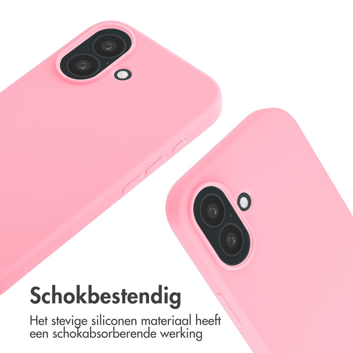 Zwei rosa Handyhüllen. Der Text unten lautet: Stoßfest. Das Material ist stoßdämpfend.