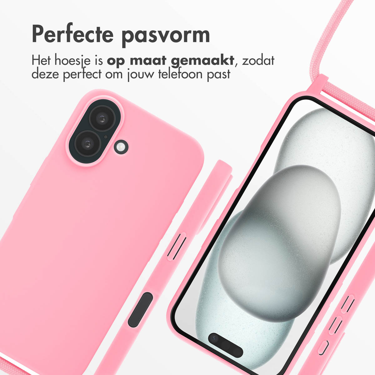 Rosa Handyhülle und ein Handy. Die Hülle hat einen Gurt und einen Ausschnitt für die Kamera.