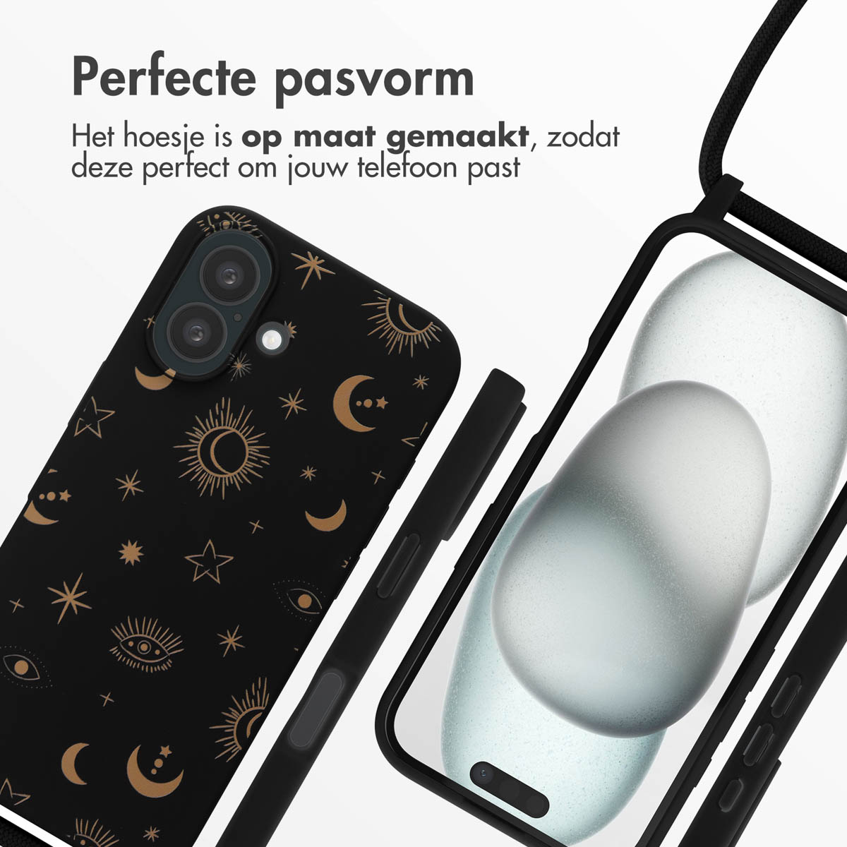 IMOSHION Siliconen design hoesje met koord geschikt voor Apple iPhone 16 Telefoonhoesje voor Apple iPhone 16 Meerkleurig