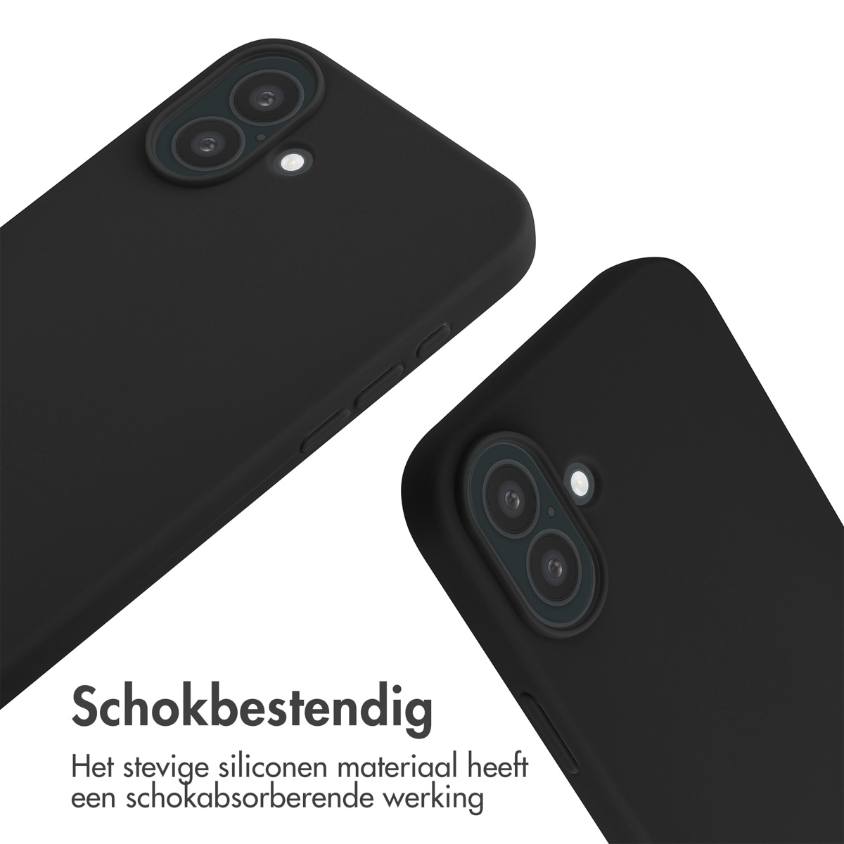 Twee zwarte telefoonhoesjes, met de tekst: Schokbestendig.