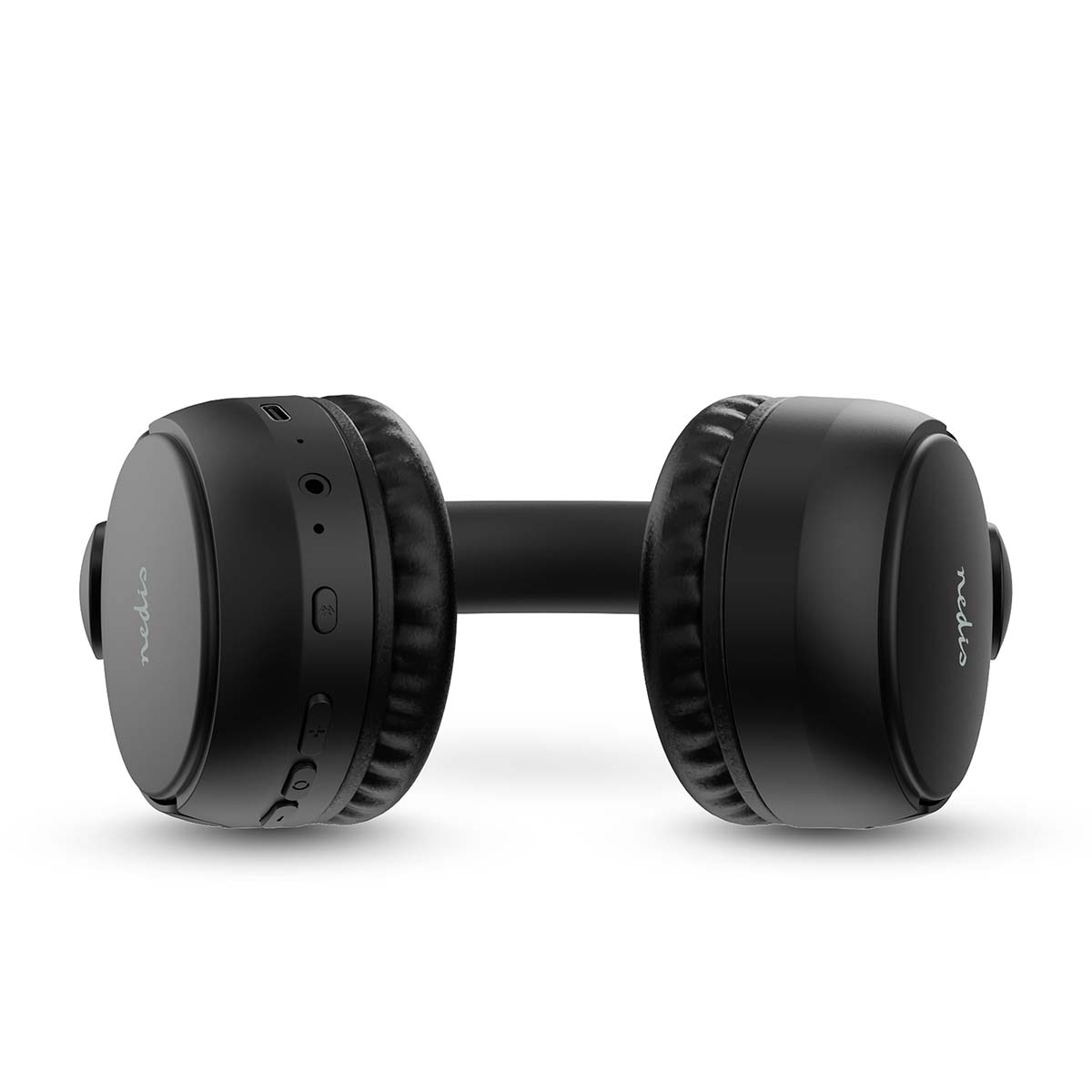 Casque sans fil noir. Sur fond blanc, avec un fond blanc.