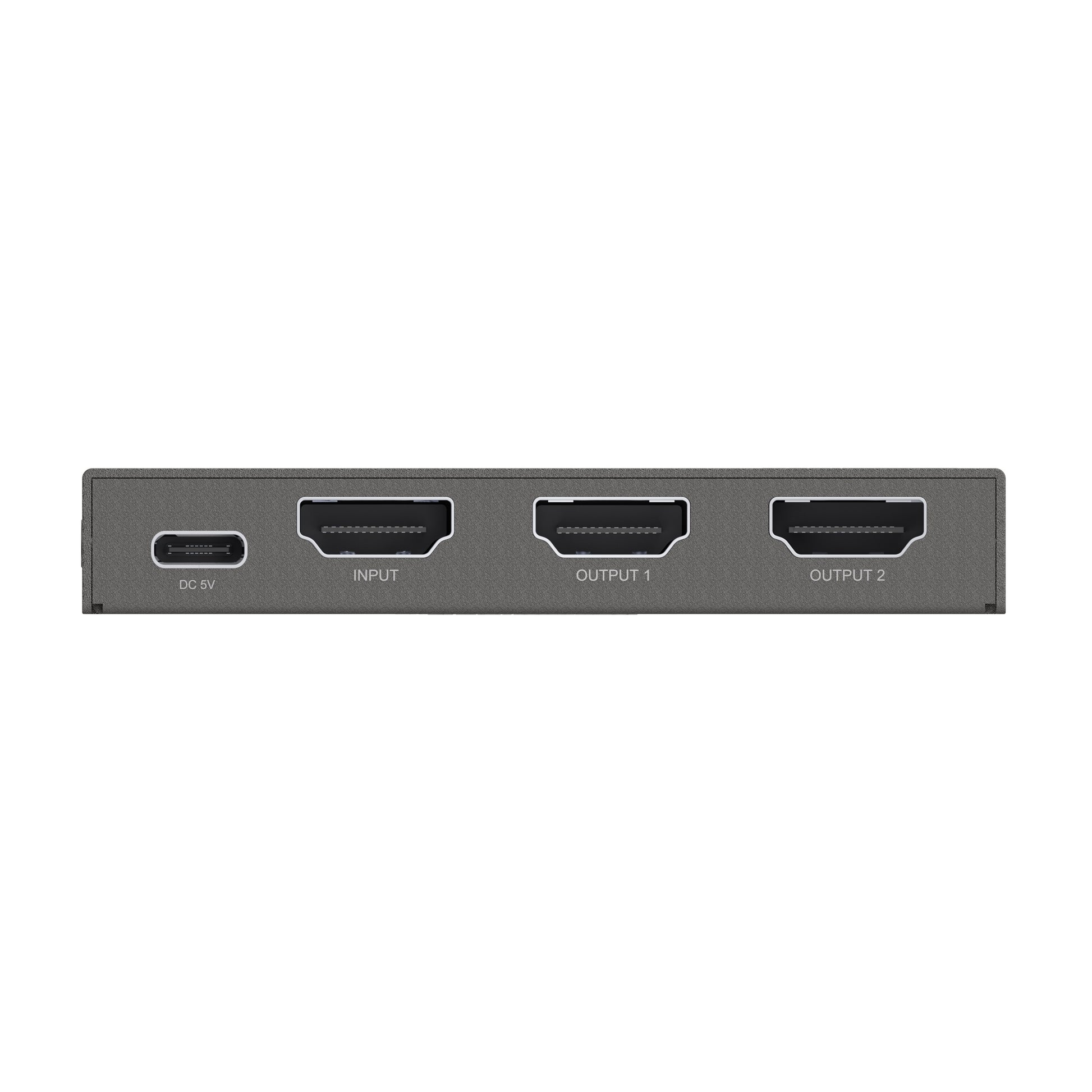 Répartiteur HDMI gris avec ports d'entrée et de sortie.