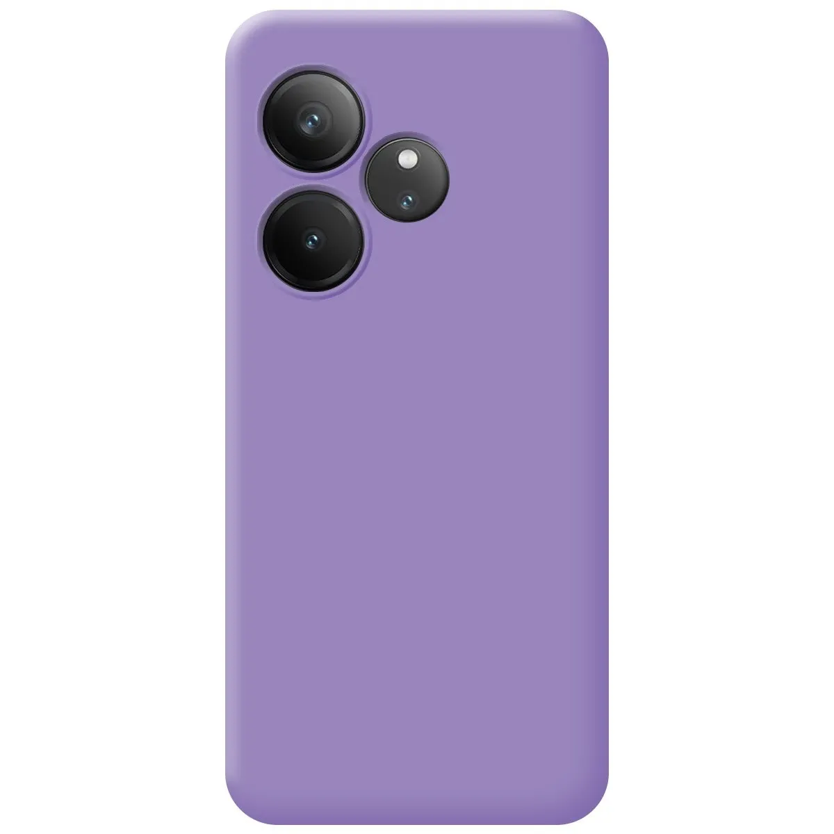 Una custodia per telefono viola con tre obiettivi della fotocamera.