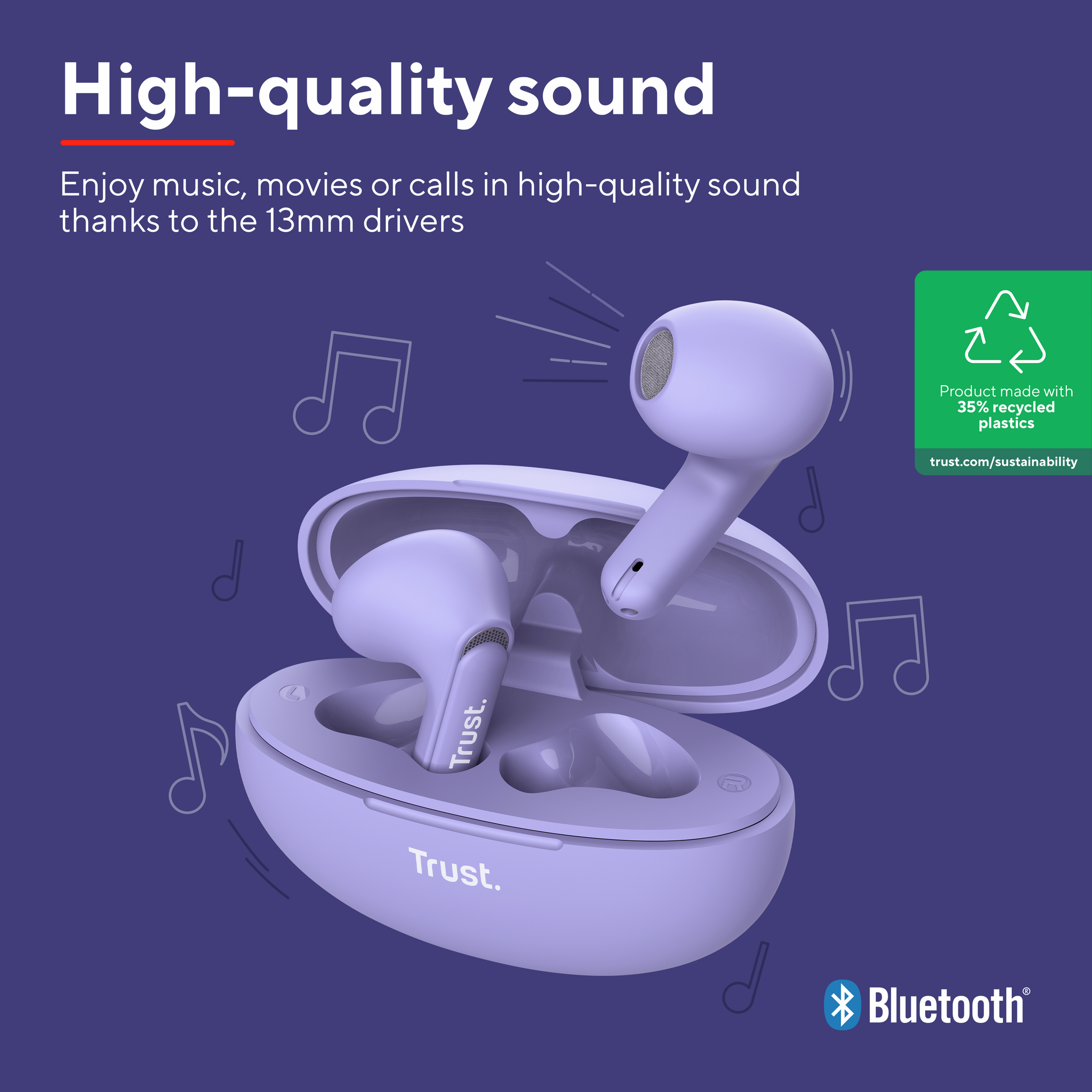 Słuchawki w etui z nutami i tekstem o dźwięku.