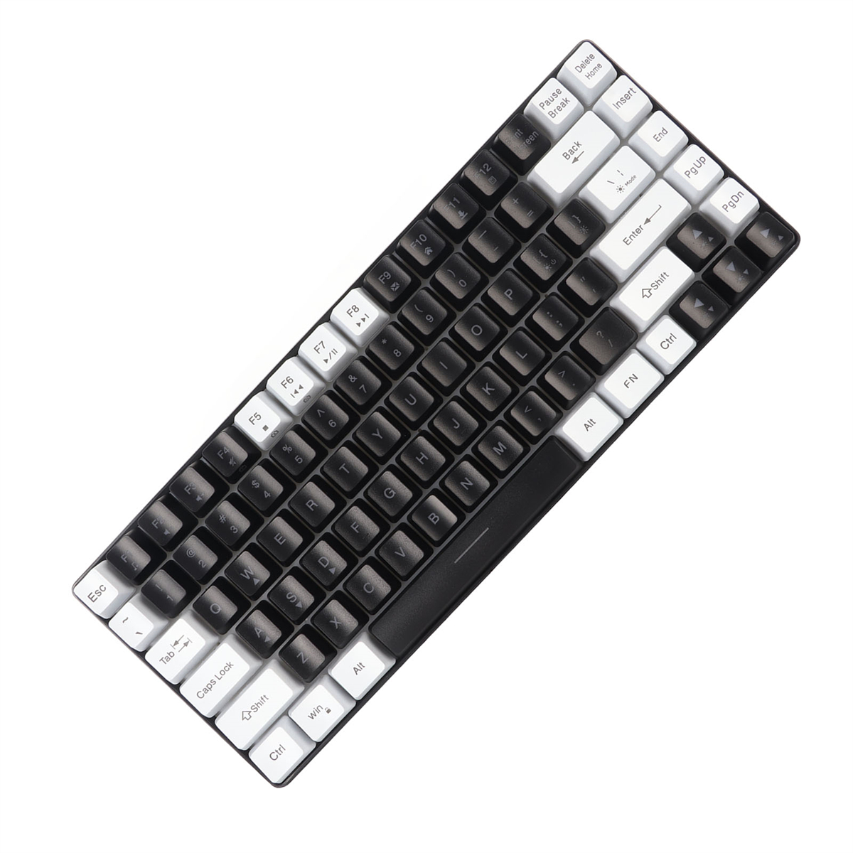 Schwarz-weiße mechanische Tastatur mit mehreren Tasten.