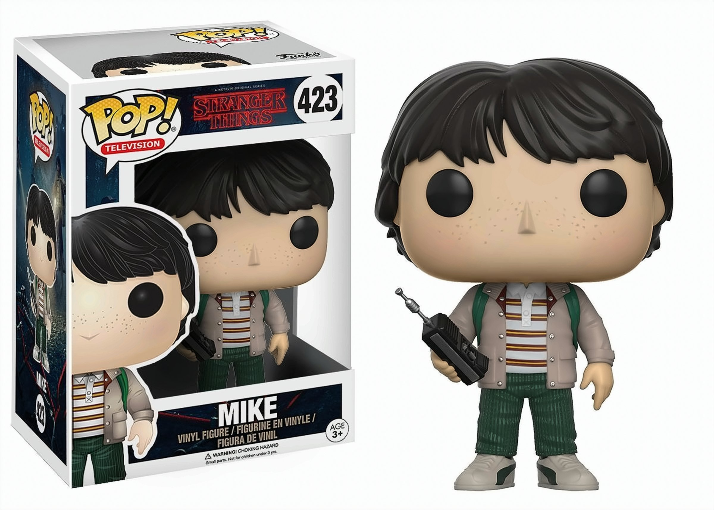 Figurka Mike z Stranger Things Funko Pop w pudełku ze zdjęciem figurki.
