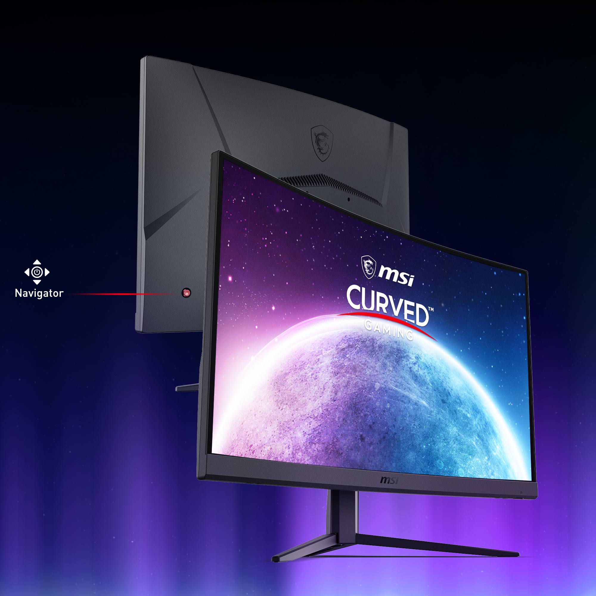 Due monitor curvi per il gaming. Uno sullo sfondo e l'altro in primo piano.