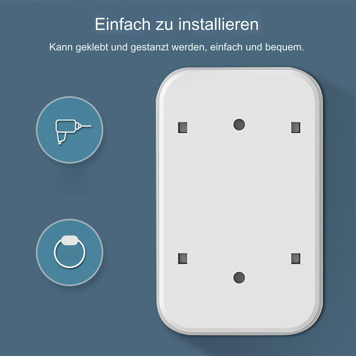 Eine weiße Wandhalterung mit einem Bohrer und einem Kreissymbol.