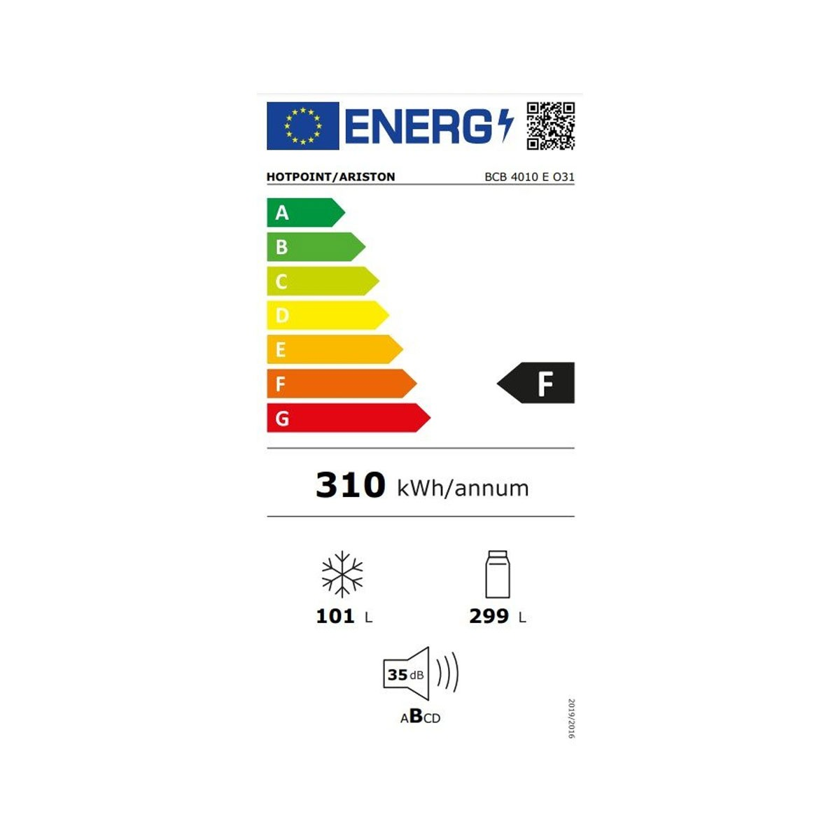 Etichetta di efficienza energetica. Mostra il consumo energetico di un frigorifero.