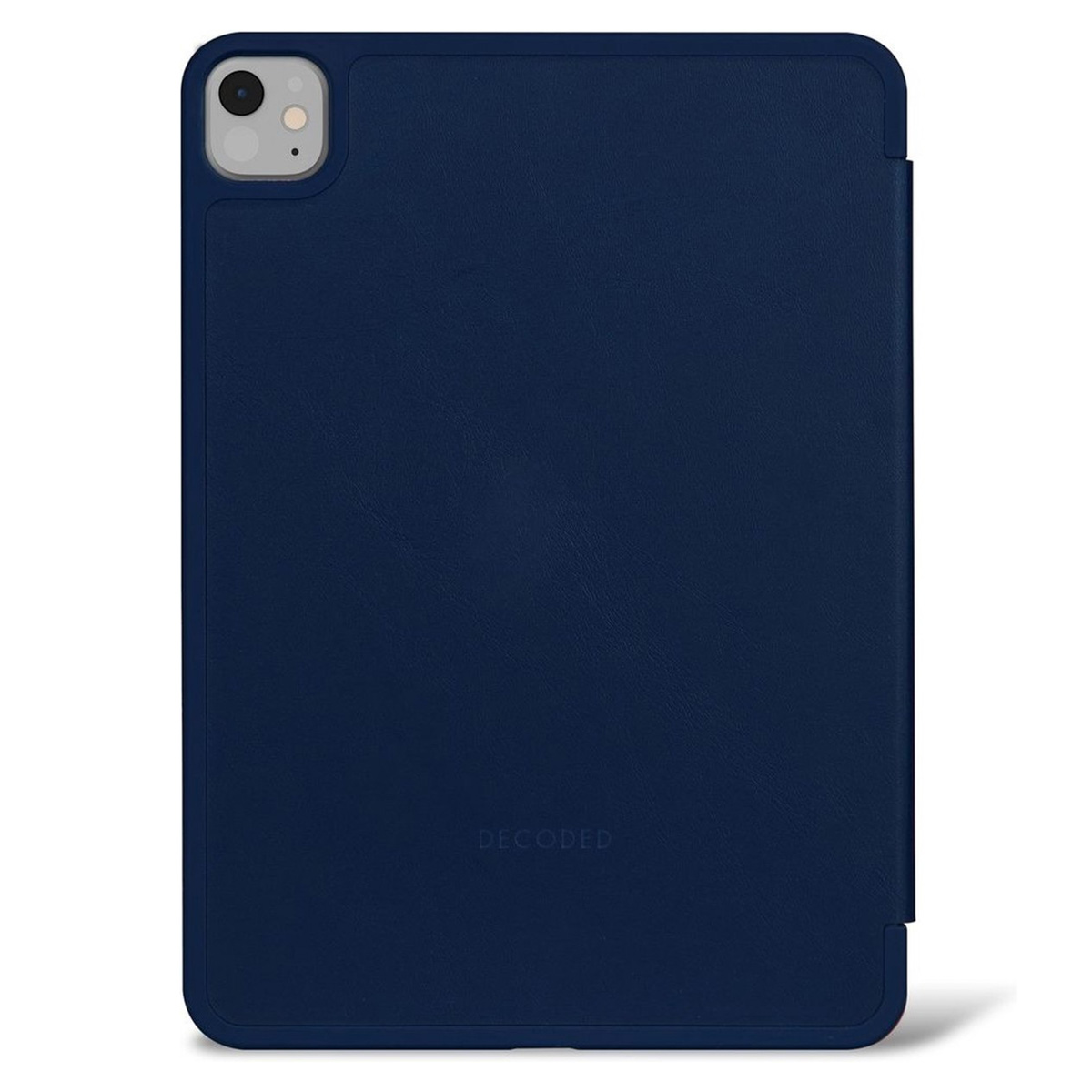 Dark blue iPad case. The brand name 'DECODED' is visible at the bottom.