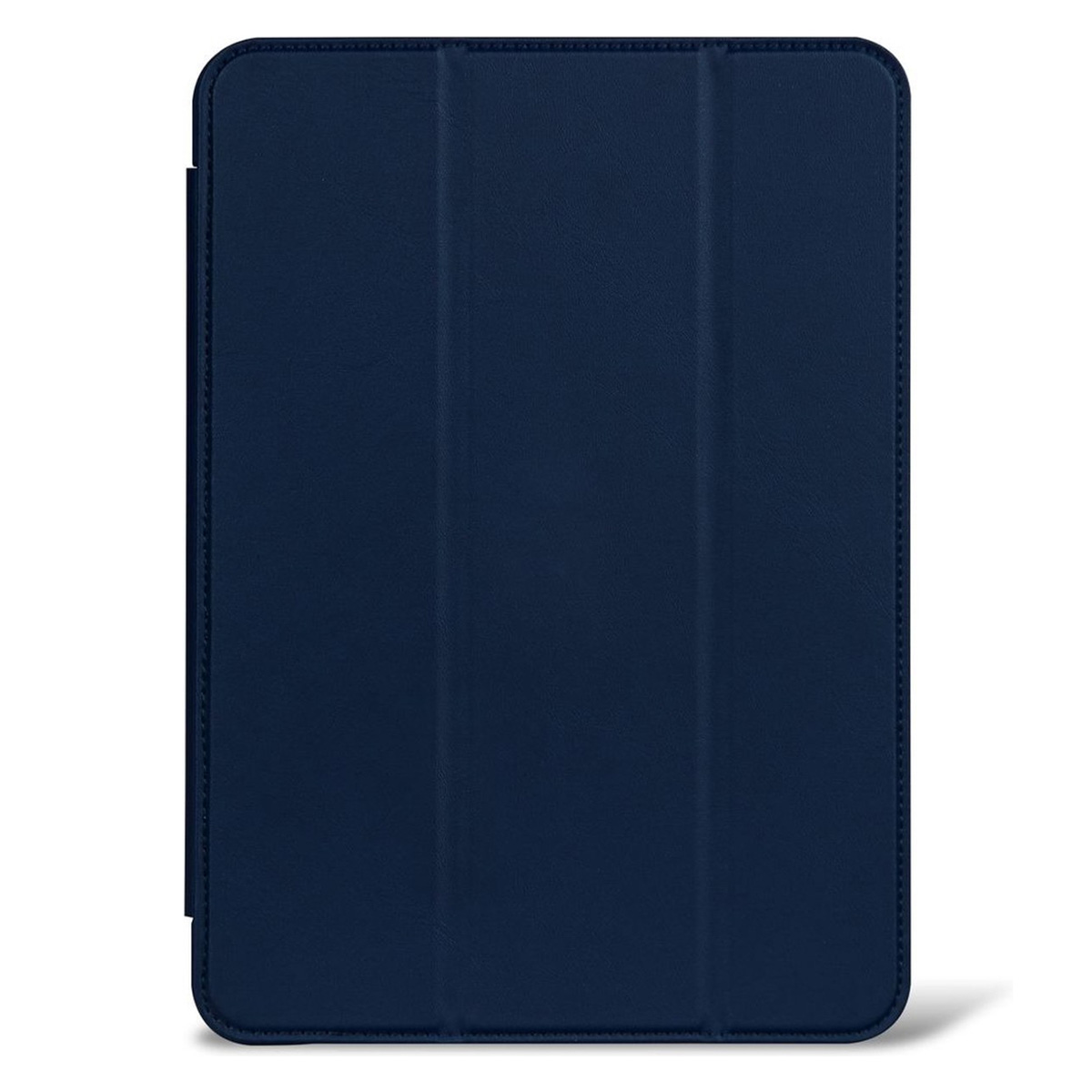 Black tablet case with a tablet inside, with its cover open.