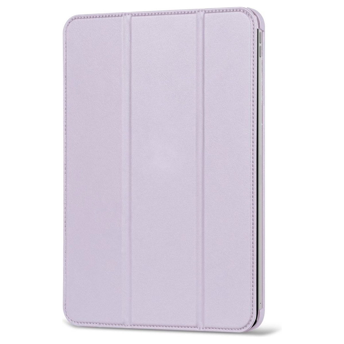 Custodia per tablet chiusa, lilla chiaro con superficie strutturata, che mostra la copertina.