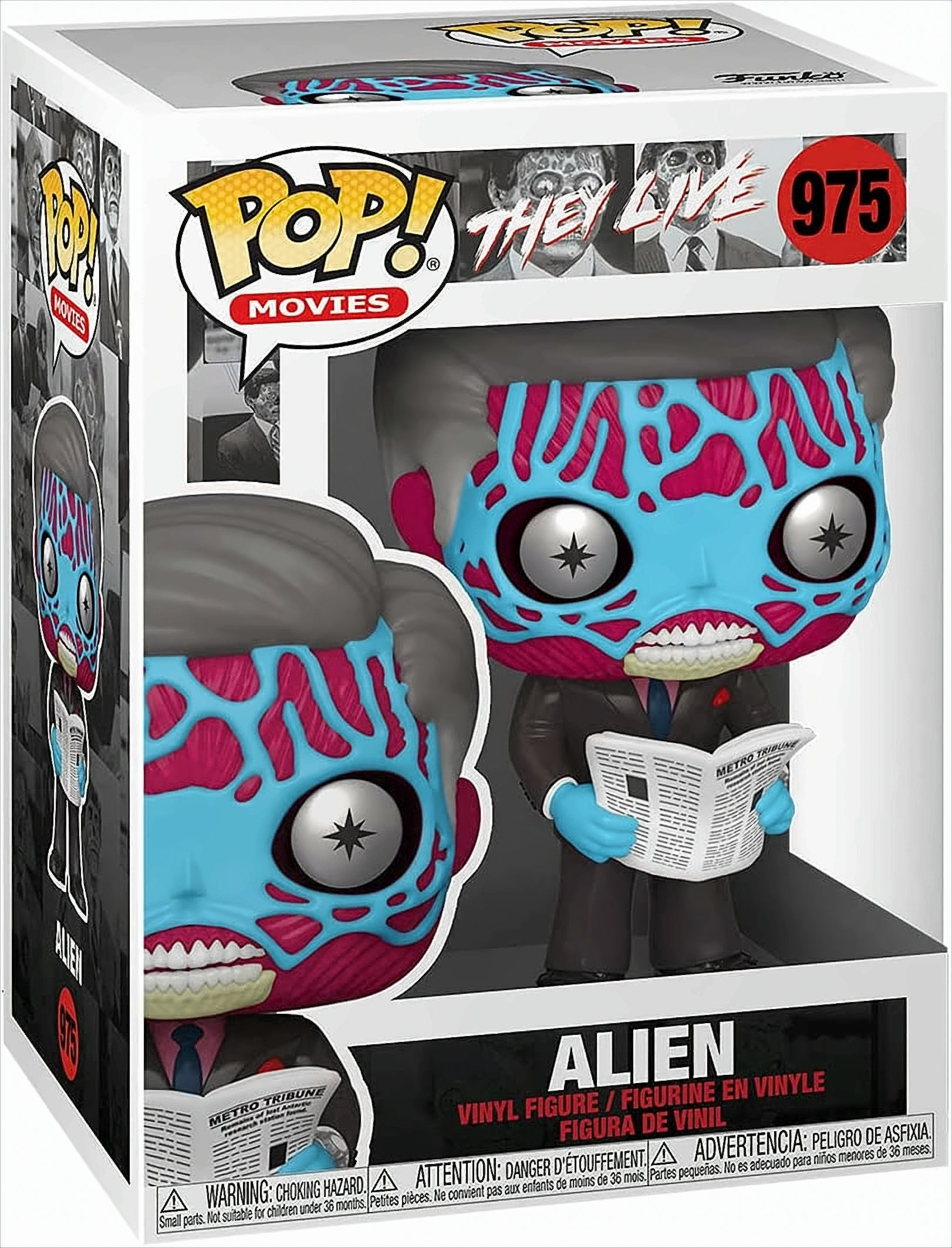 Funko Pop Figur eines Aliens, das eine Zeitung hält.