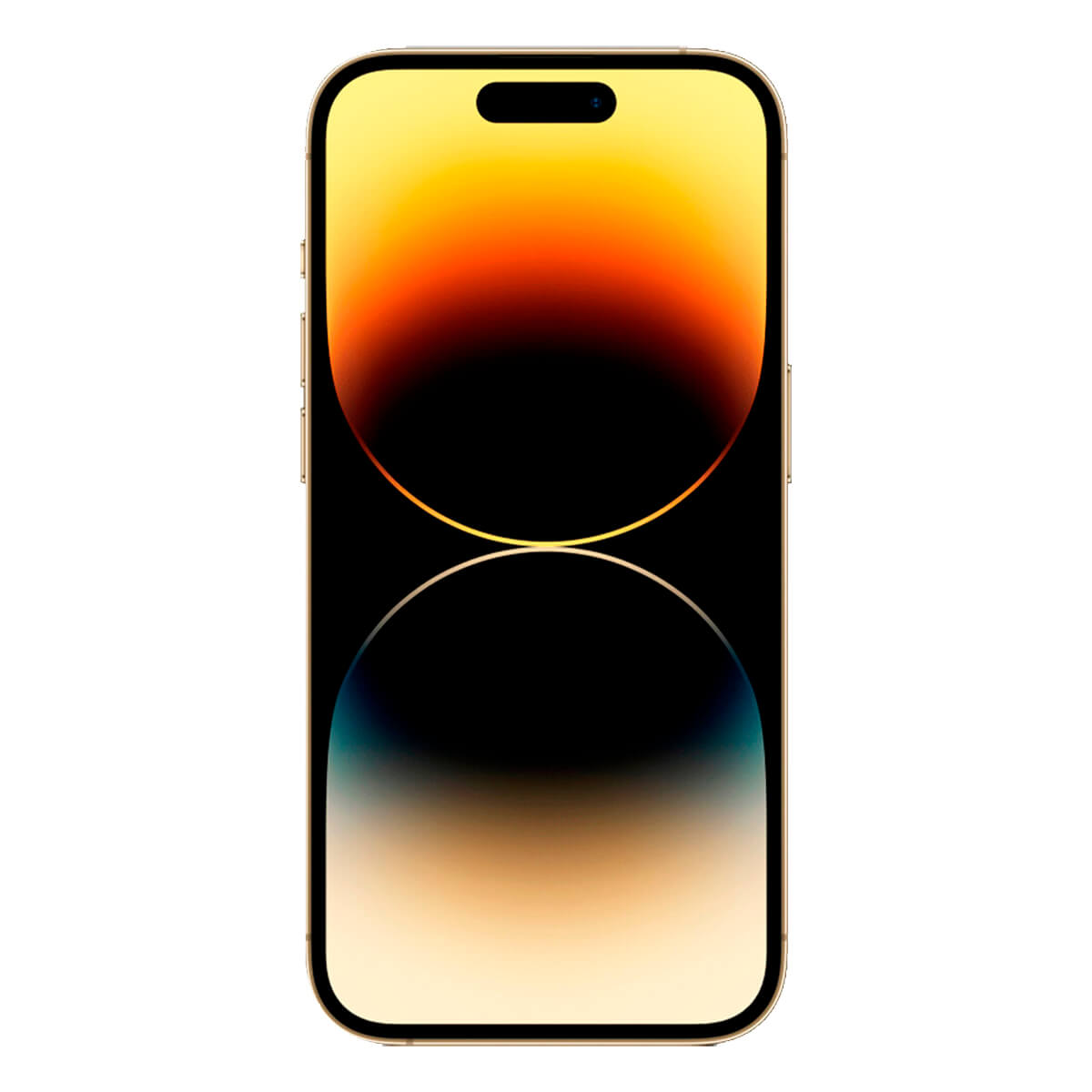 Telefon ze złotą ramką. Ekran wyświetla pomarańczowe i czarne gradienty.