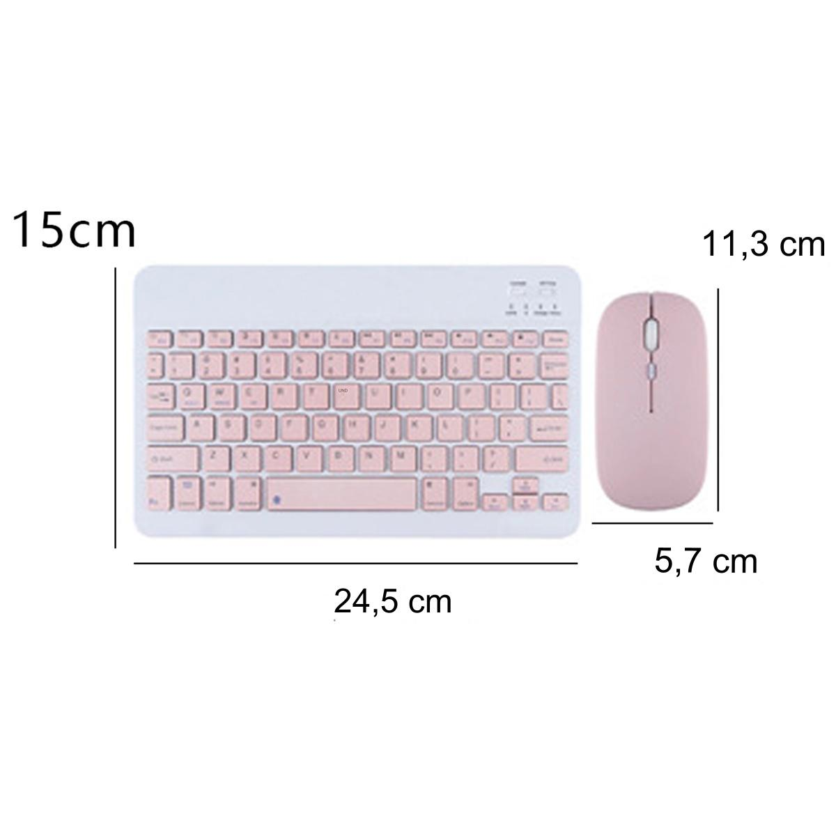 Rosa drahtloses Tastatur- und Maus-Set. Tastaturmaße: 24,5 cm x 15 cm. Mausmaße: 11,3 cm x 5,7 cm.