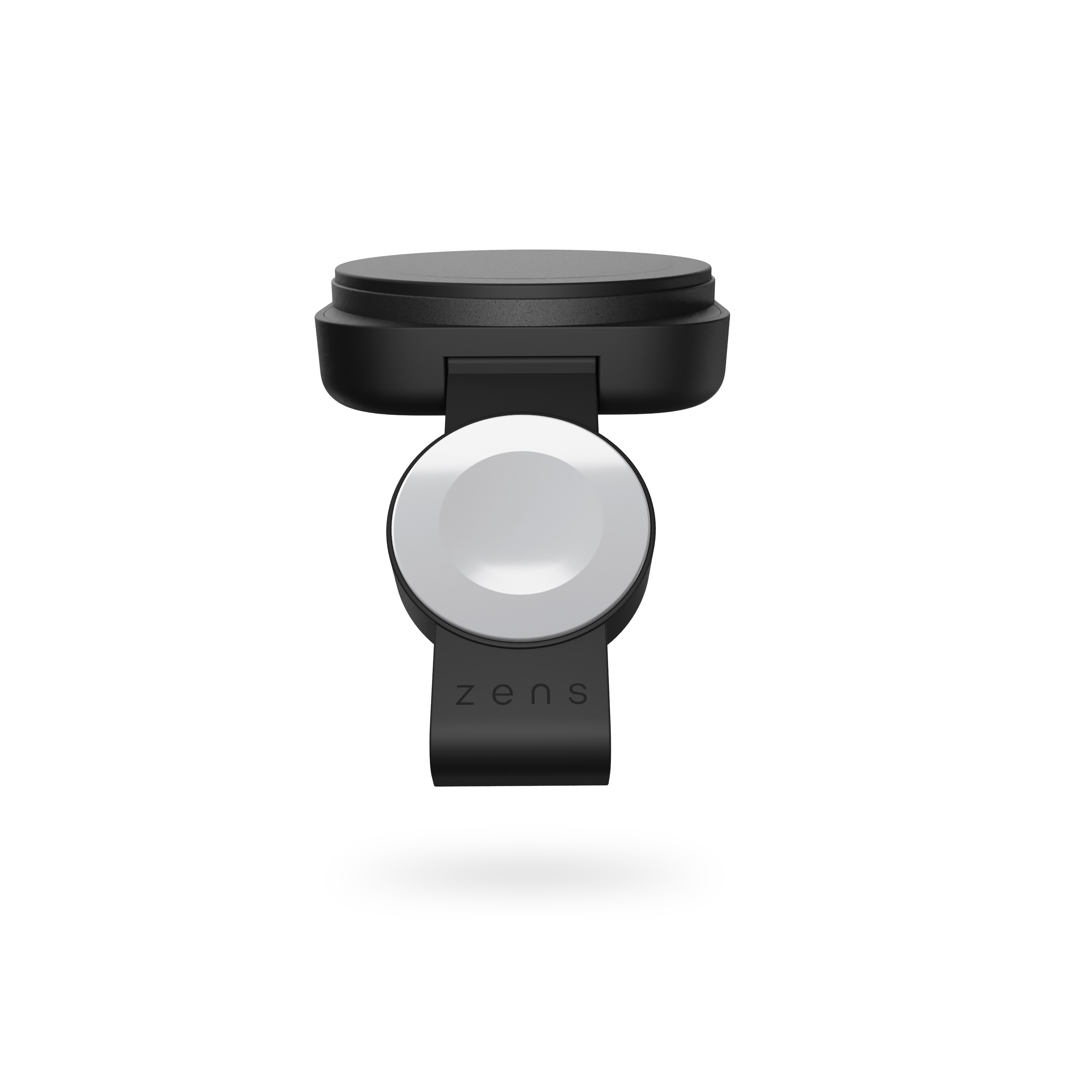 Schwarzes Zens-Funkladegerät für Smartwatch, mit weißem Hintergrund.