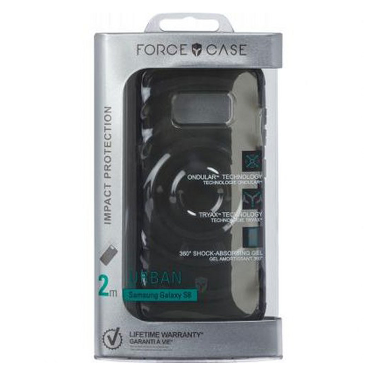 Custodia nera per telefono in confezione di plastica. Design robusto per Samsung Galaxy S9.