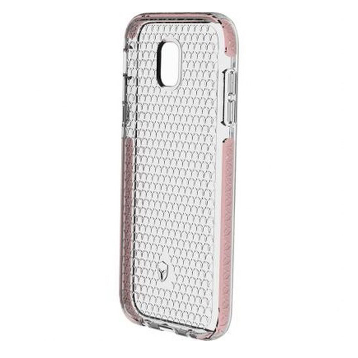 Eine transparente Handyhülle mit rosa Rand auf weißem Hintergrund.