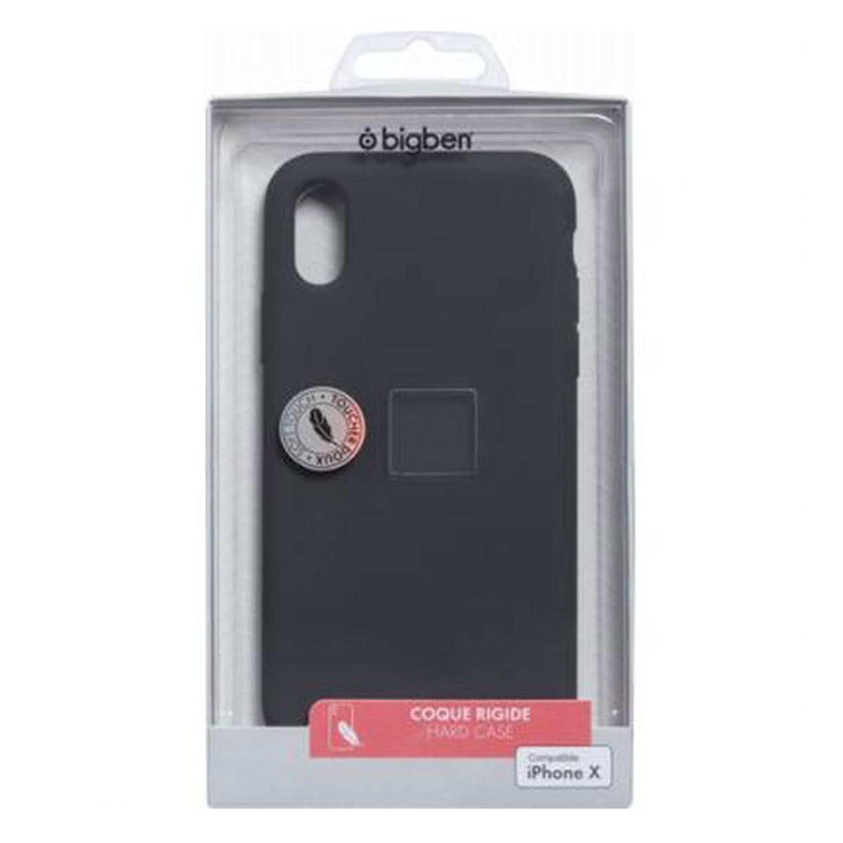 Schwarze Handyhülle mit Box, die die Handyhülle zeigt, kompatibel mit iPhone X.
