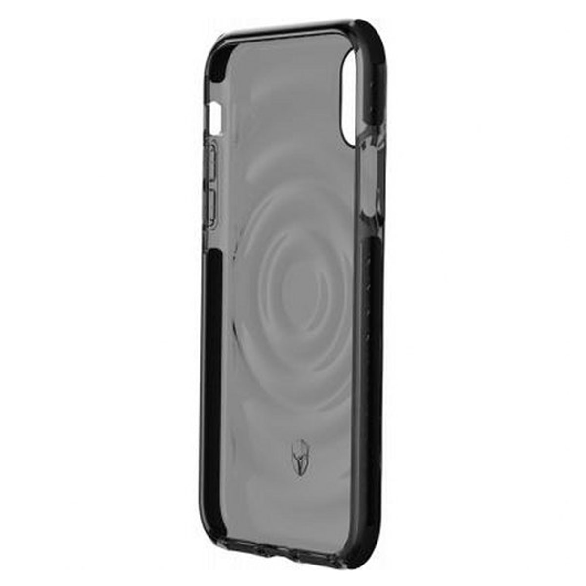 Custodia trasparente per iPhone con bordi neri.