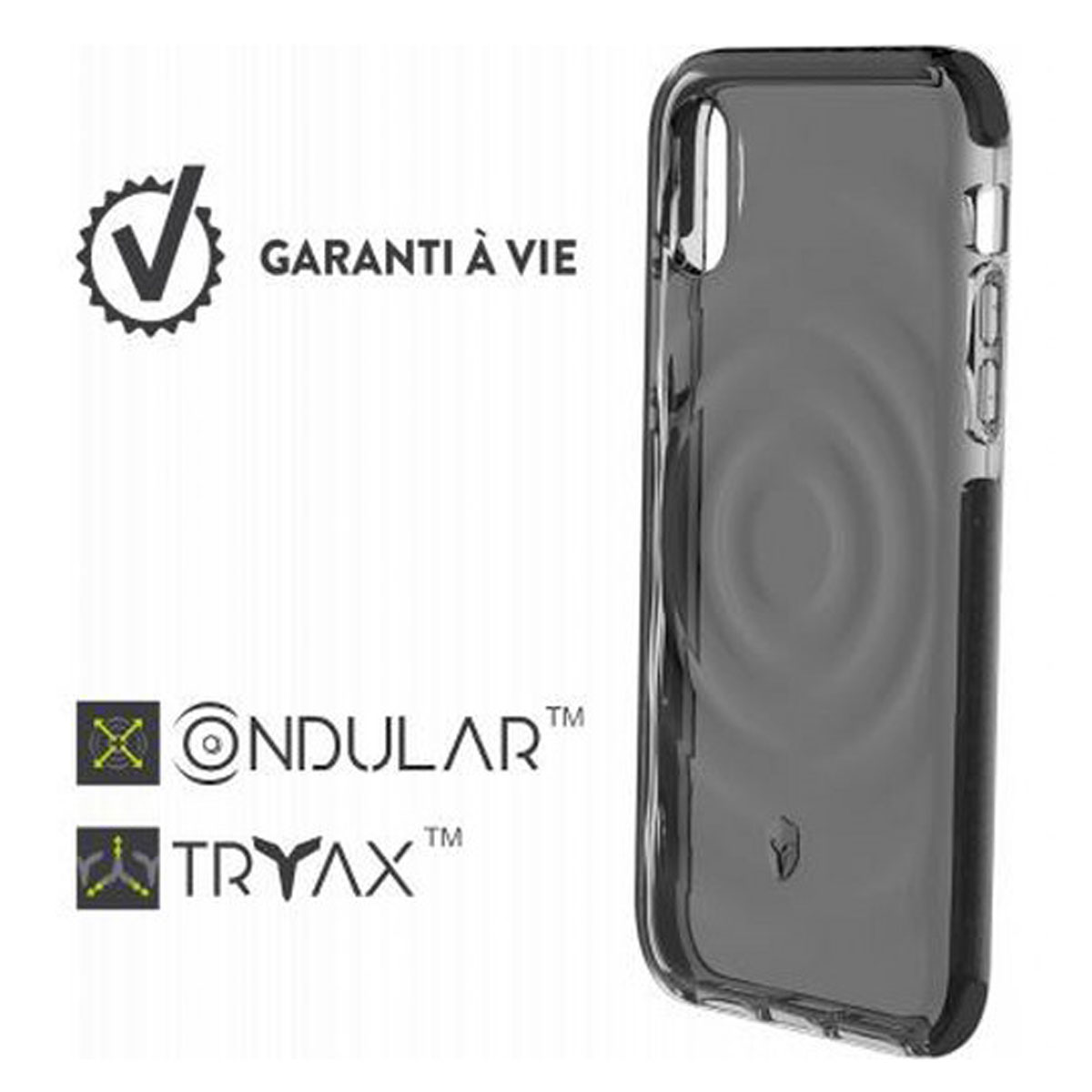 Custodia per telefono con loghi e retro trasparente. Custodia protettiva per telefono.
