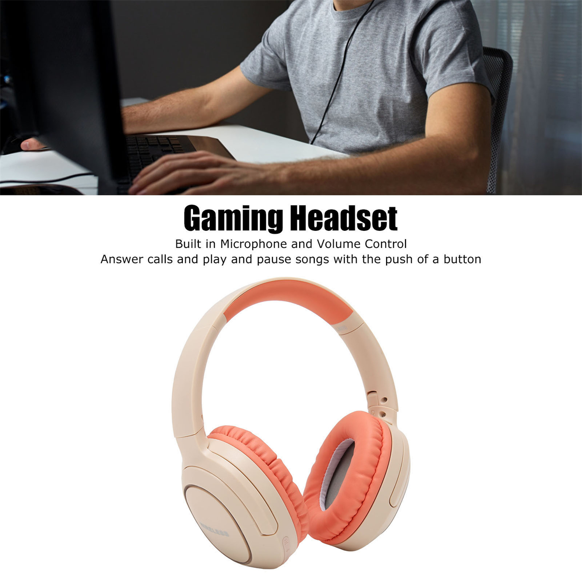 Gaming-Headset mit Mikrofon und Lautstärkeregler, auf weißem Hintergrund.