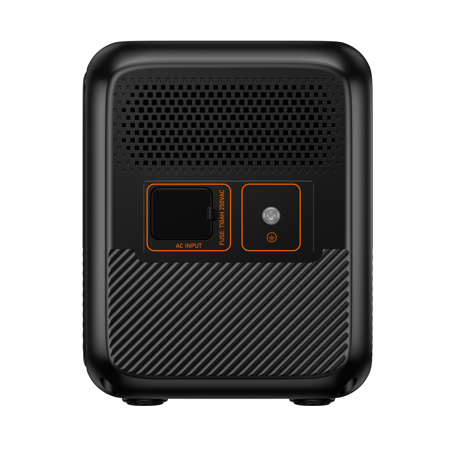 Czarna przenośna stacja zasilania z wejściem AC i innymi złączami.